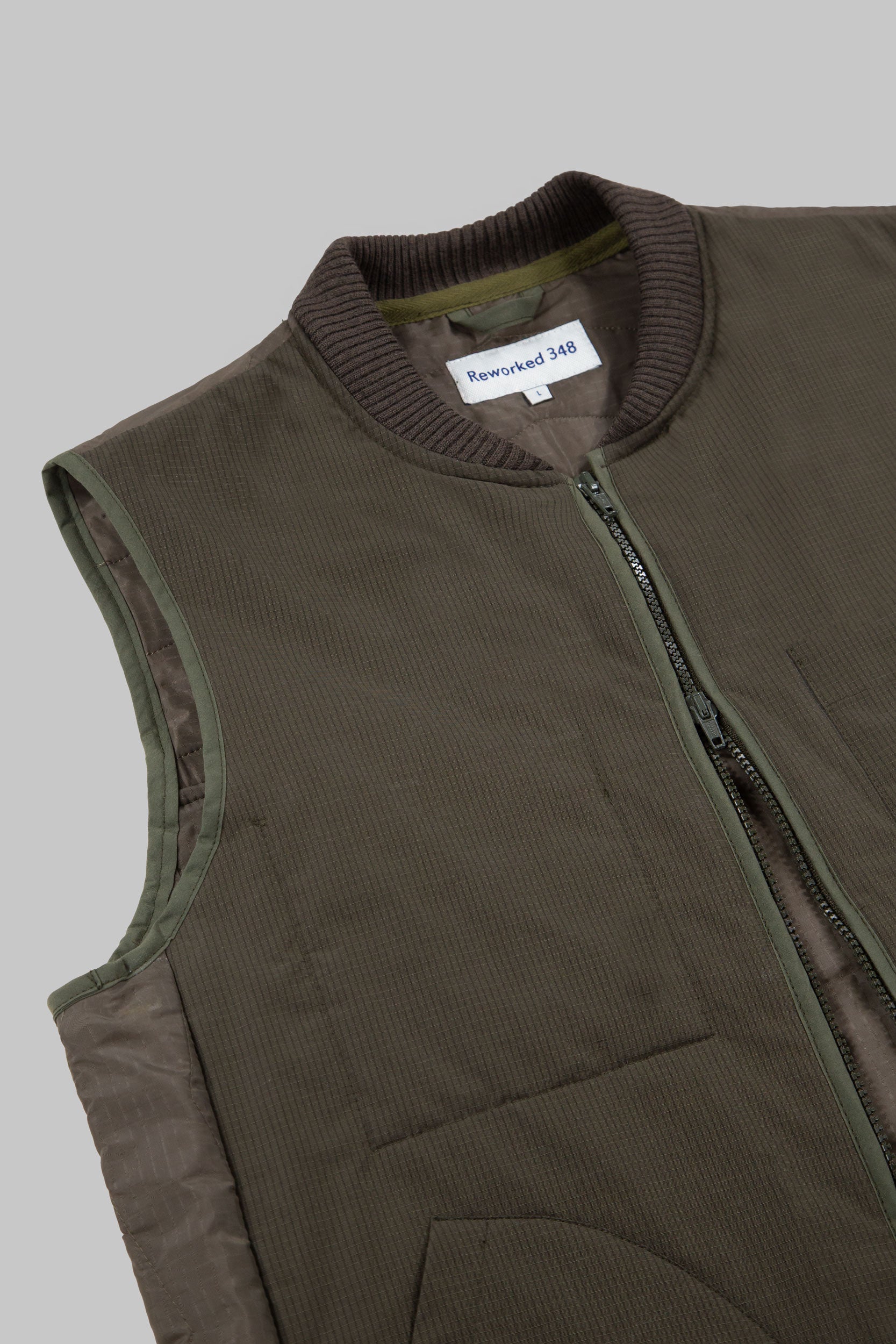 Rip-Stop Tank Panel Full Zip Vest Khaki