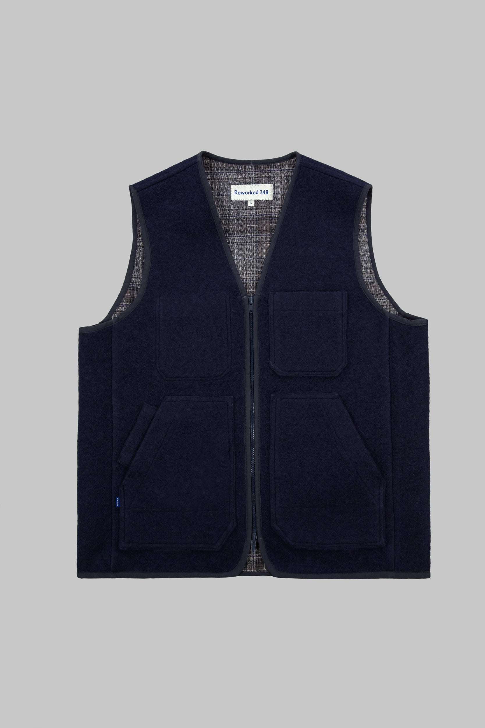 Wool & Check V Vest Navy
