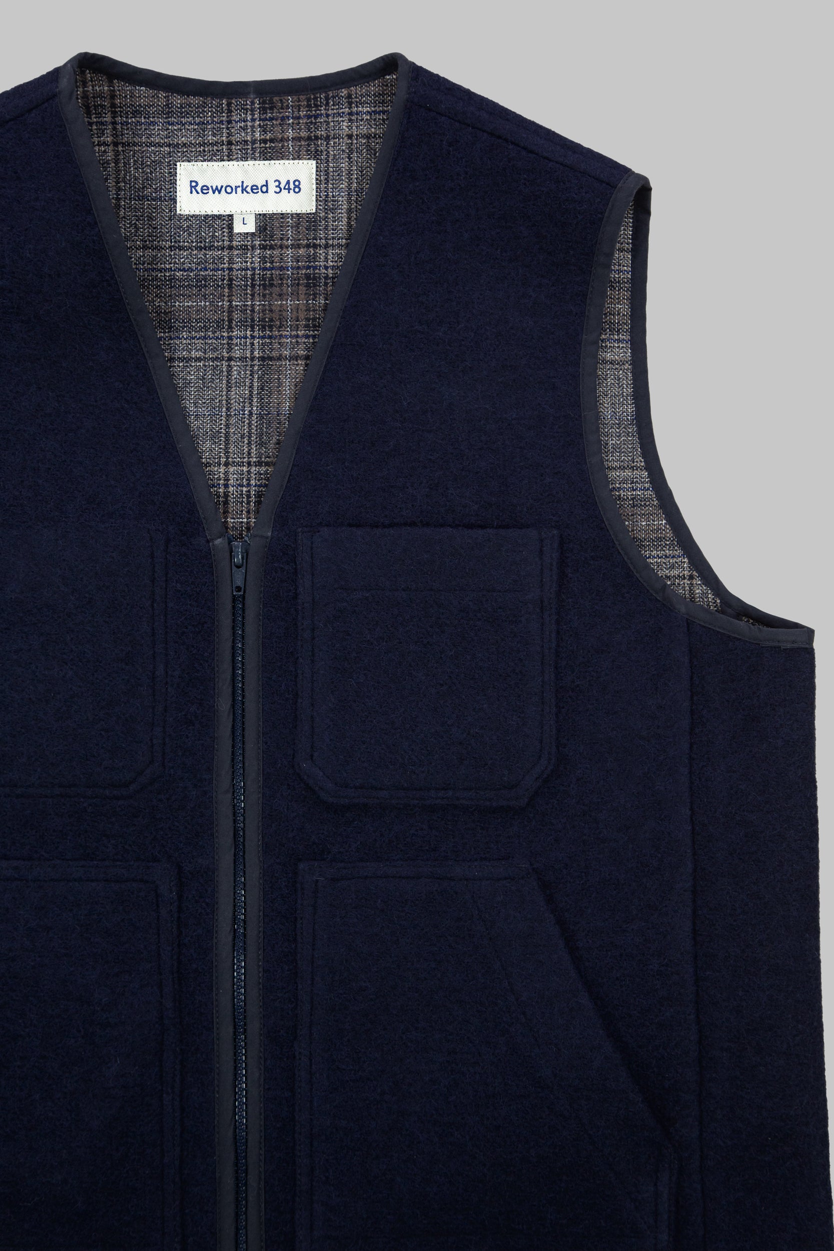Wool & Check V Vest Navy