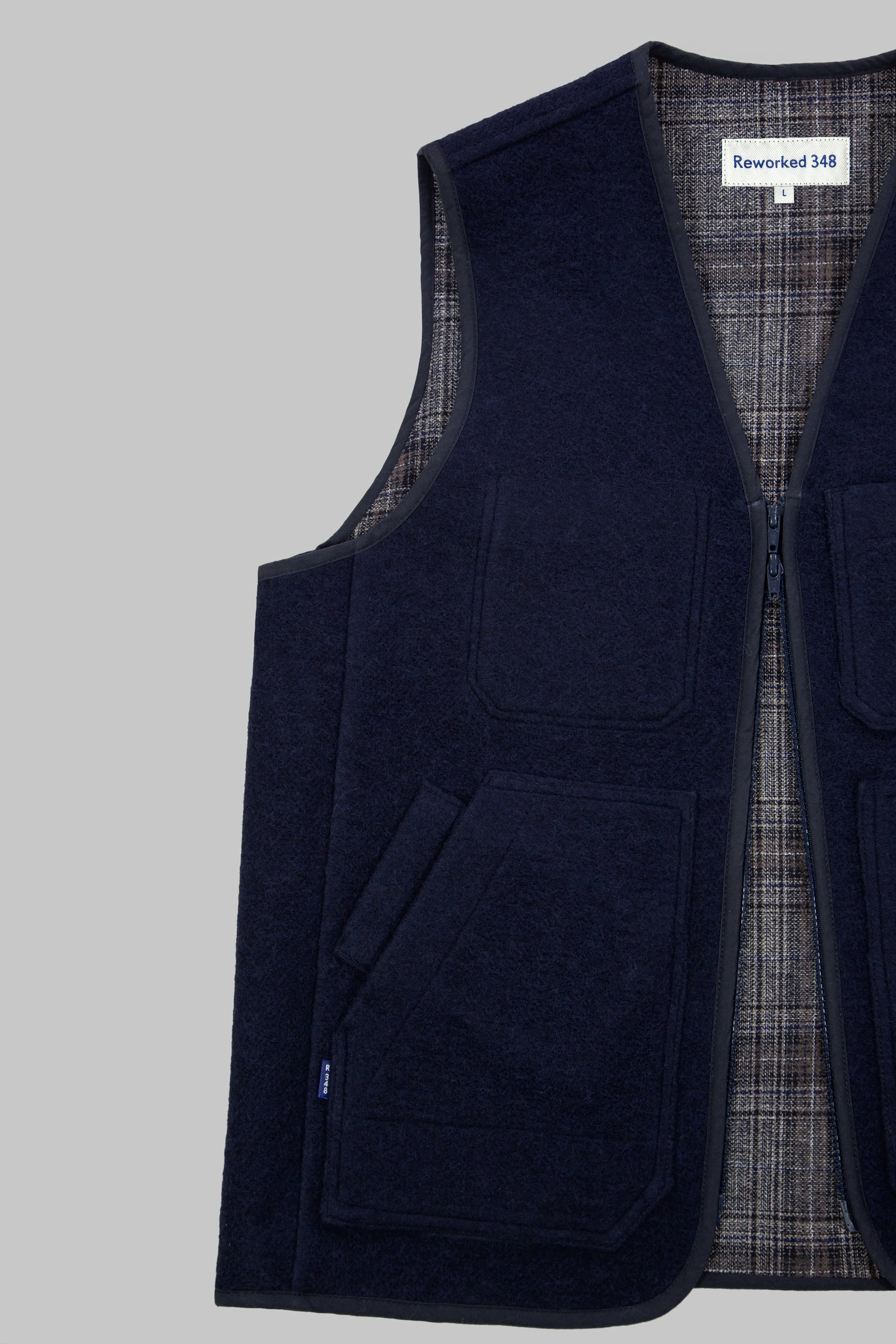 Wool & Check V Vest Navy