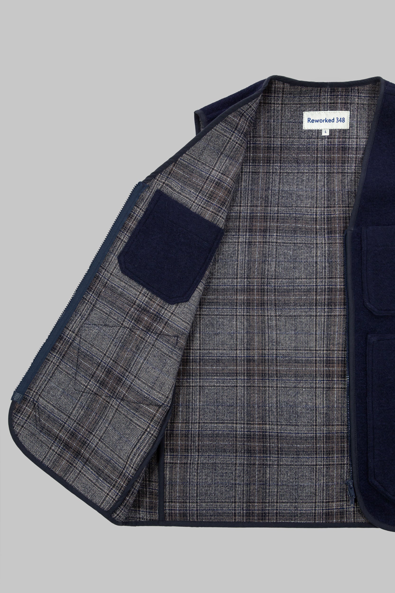 Wool & Check V Vest Navy