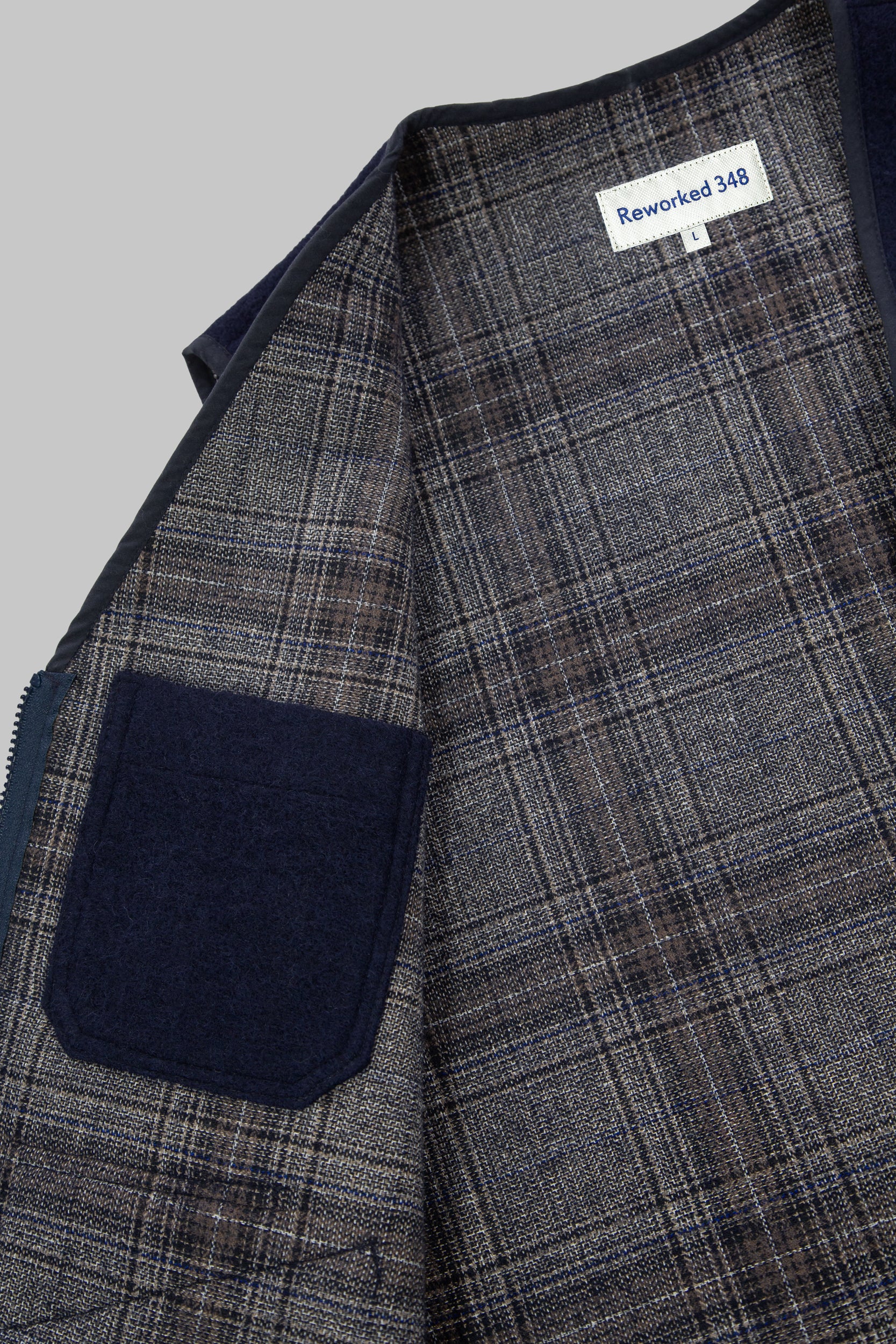 Wool & Check V Vest Navy