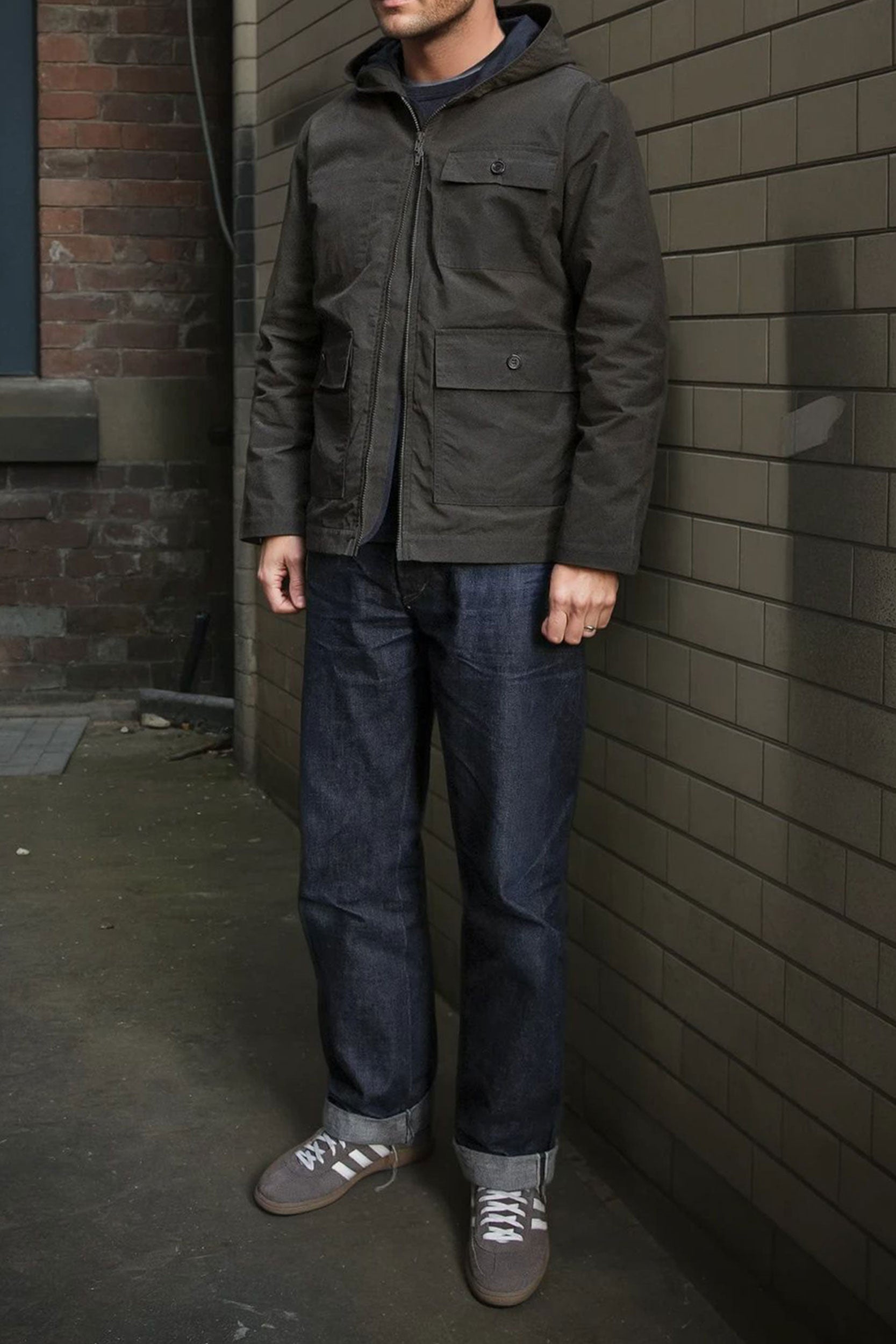 SP Hooded Dry Wax Tech Jacket Khaki