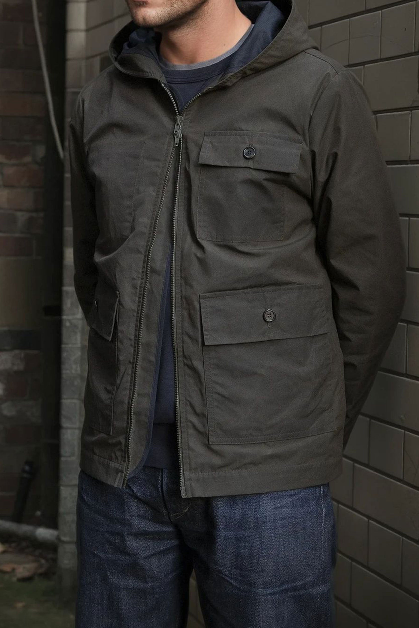 SP Hooded Dry Wax Tech Jacket Khaki