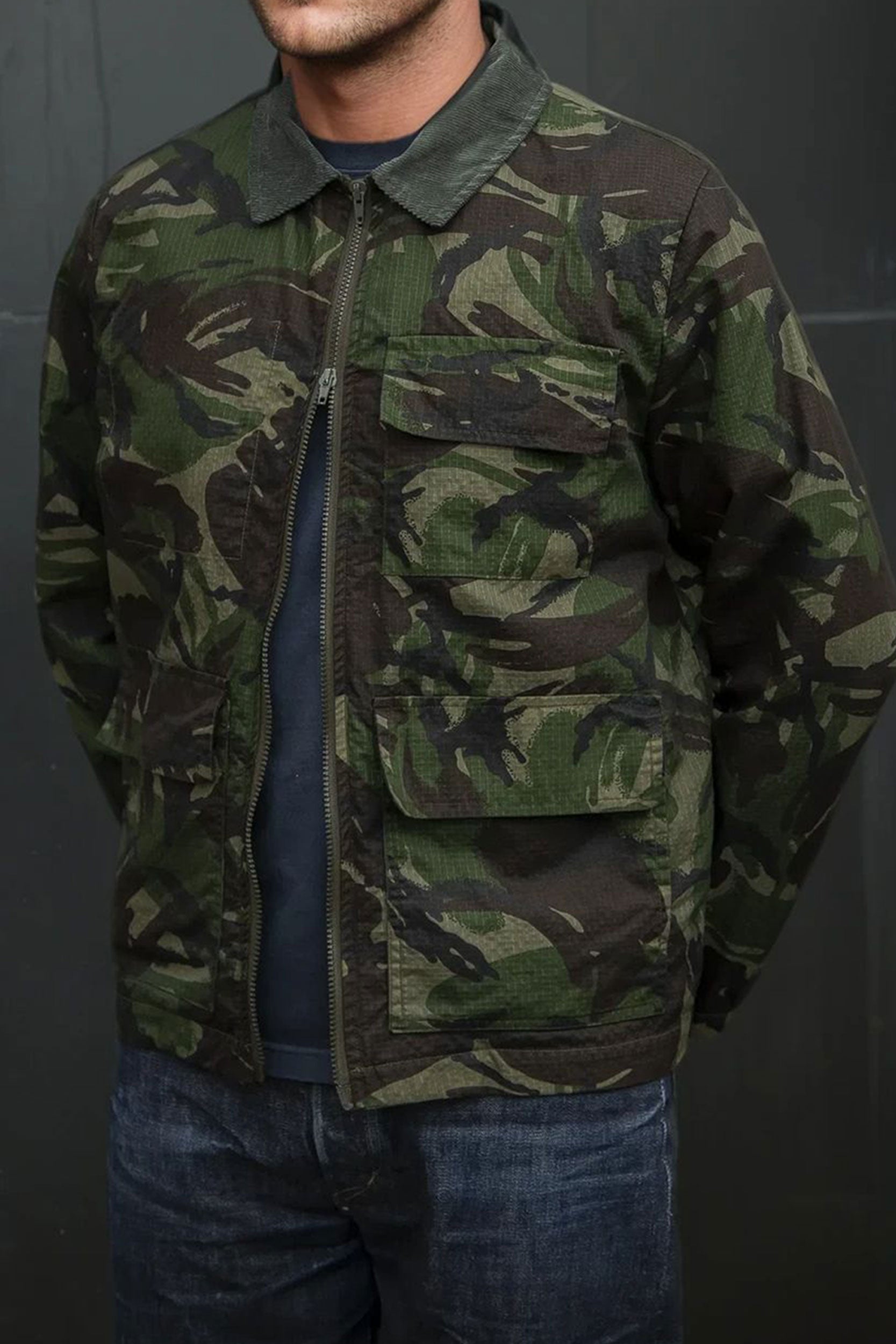 Rip-Stop Camo Cord Collar Jacket Green