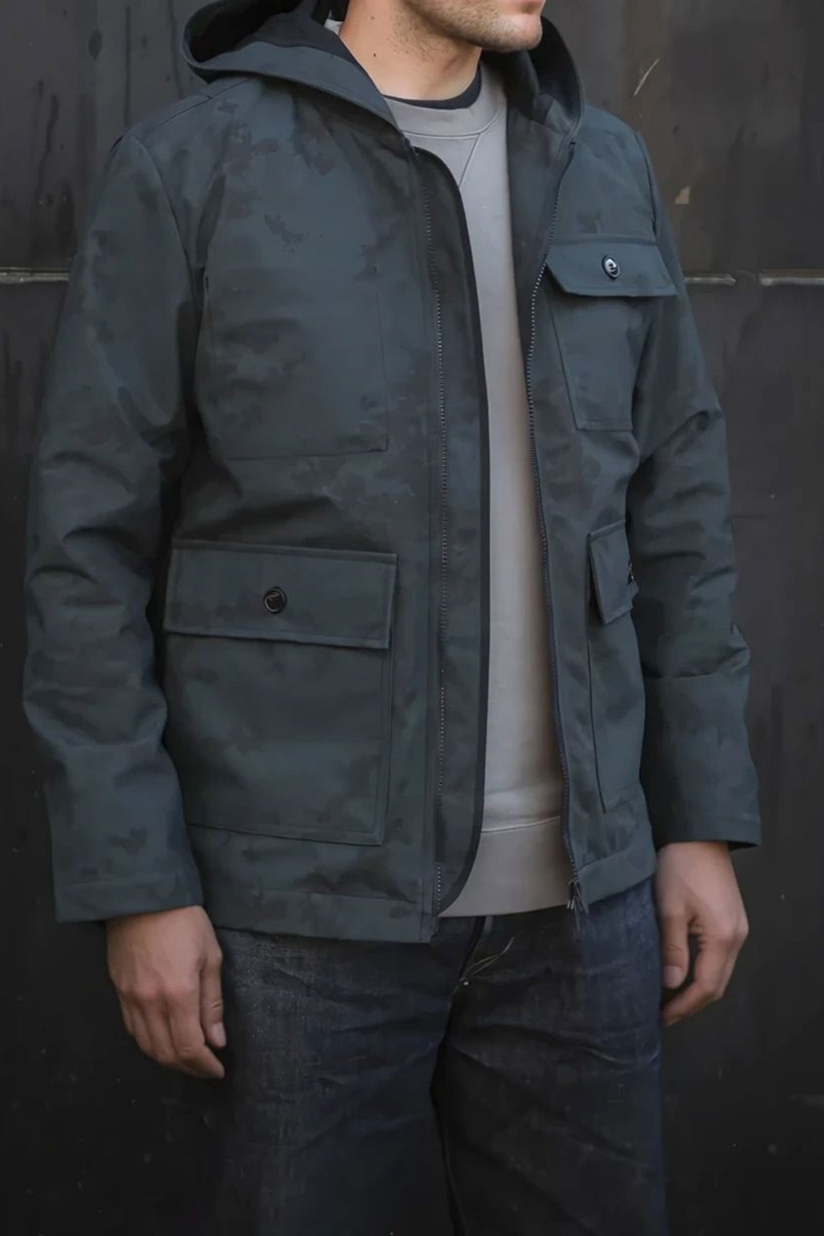 SP Hooded Camo Tech Jacket Slate Blue