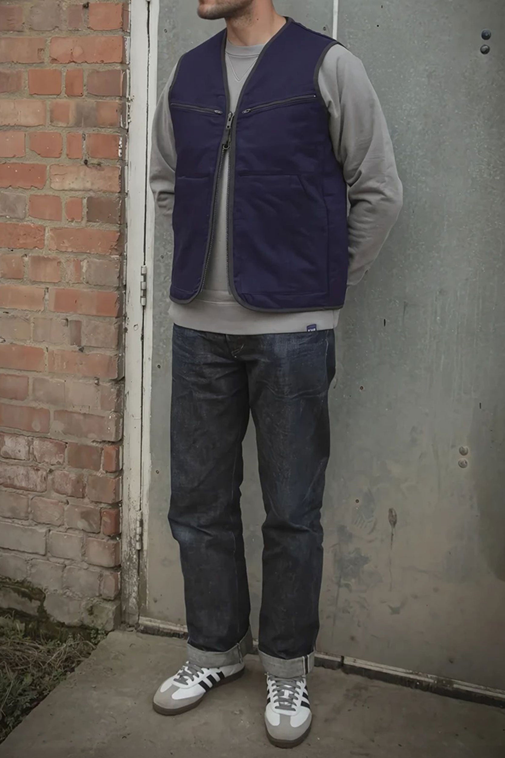 Herringbone Coverall V Vest Works Blue