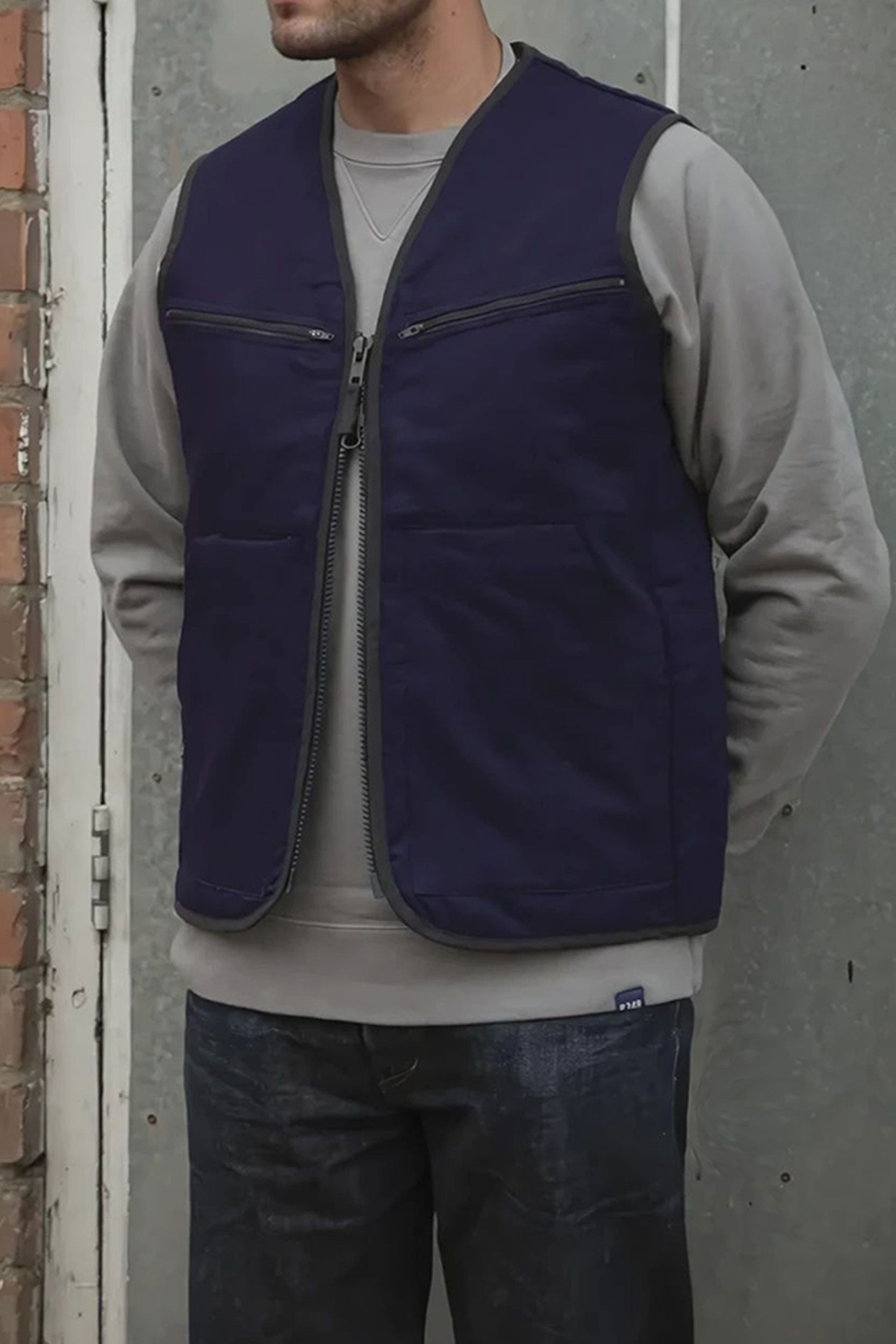 Herringbone Coverall V Vest Works Blue