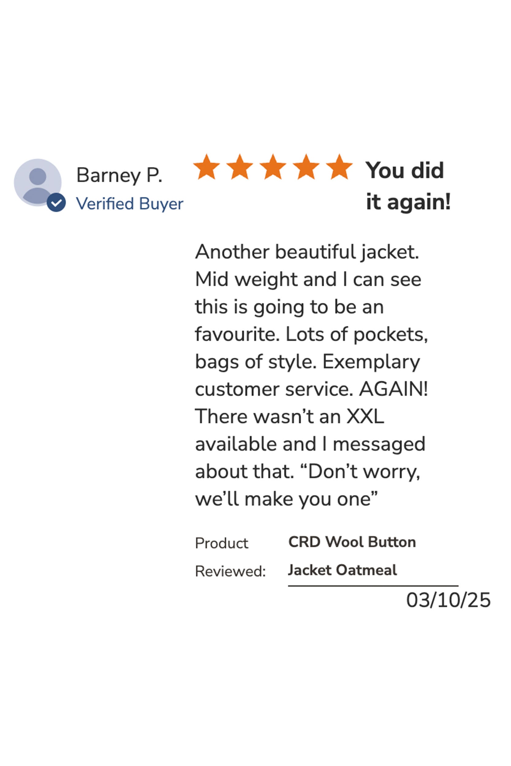 CRD Wool Button Jacket Oatmeal