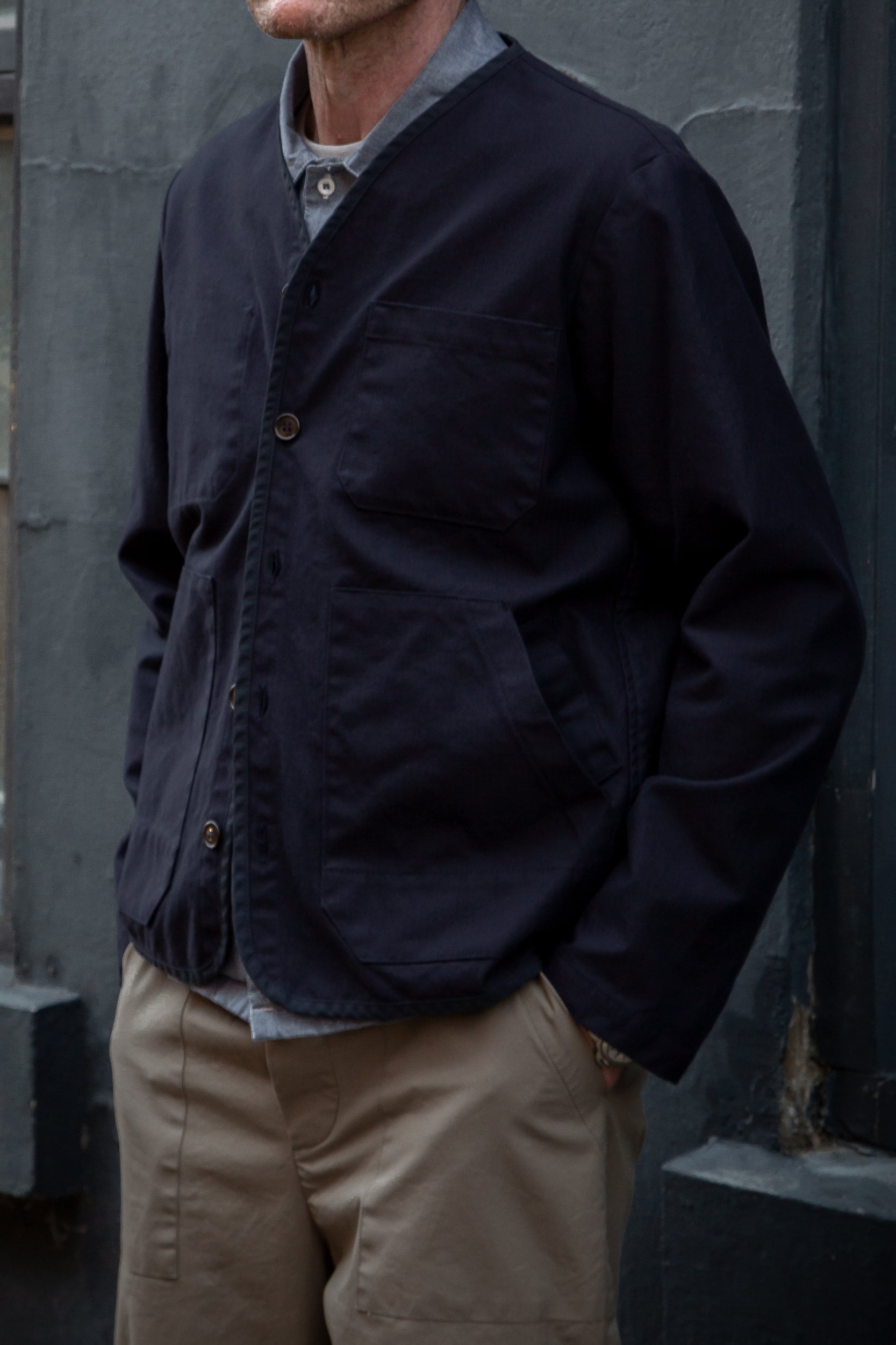 CRD Herringbone Button Jacket Dark Navy – Reworked 348