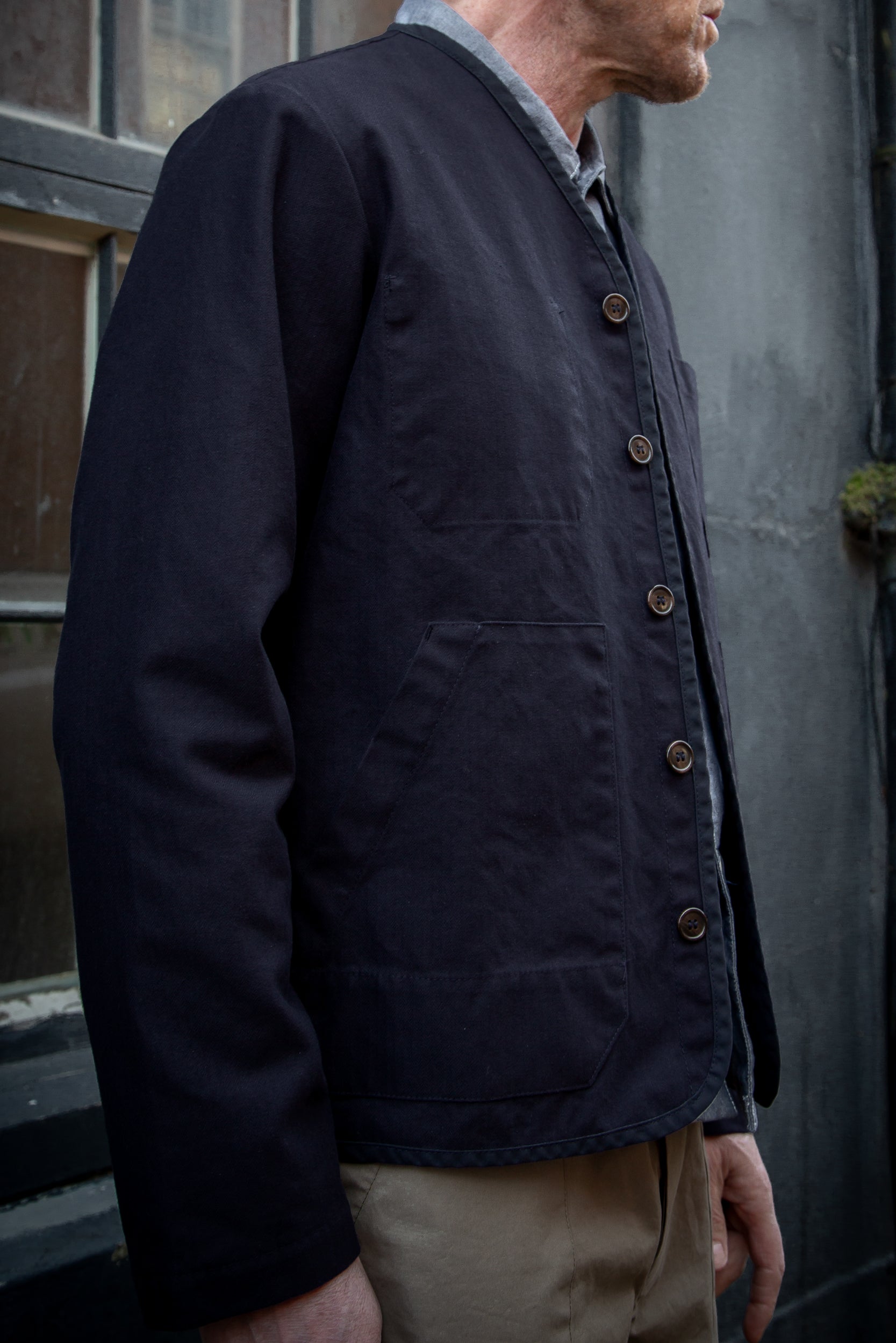 CRD Herringbone Button Jacket Dark Navy – Reworked 348