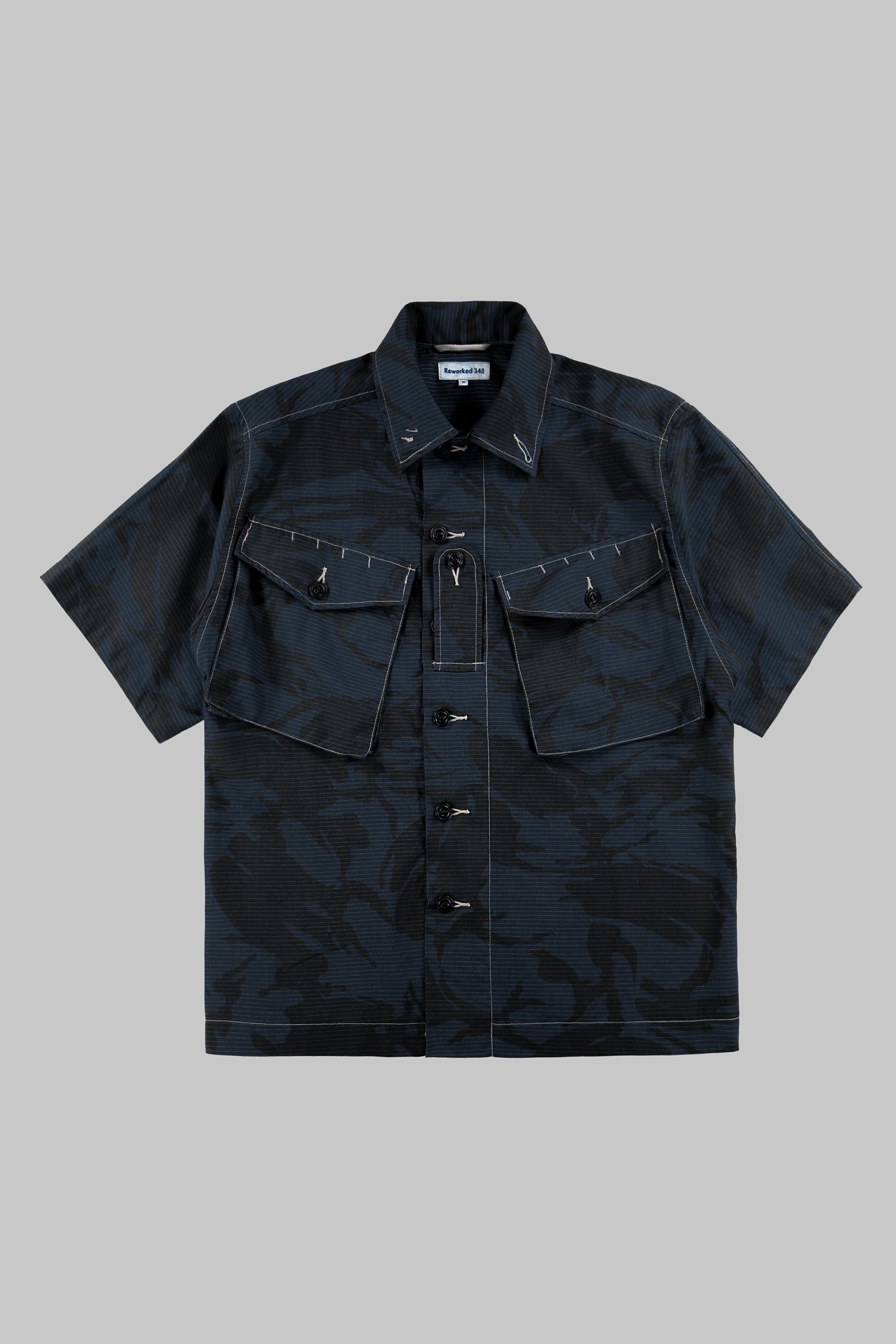 Short Sleeved Camo Shirt Blue Black