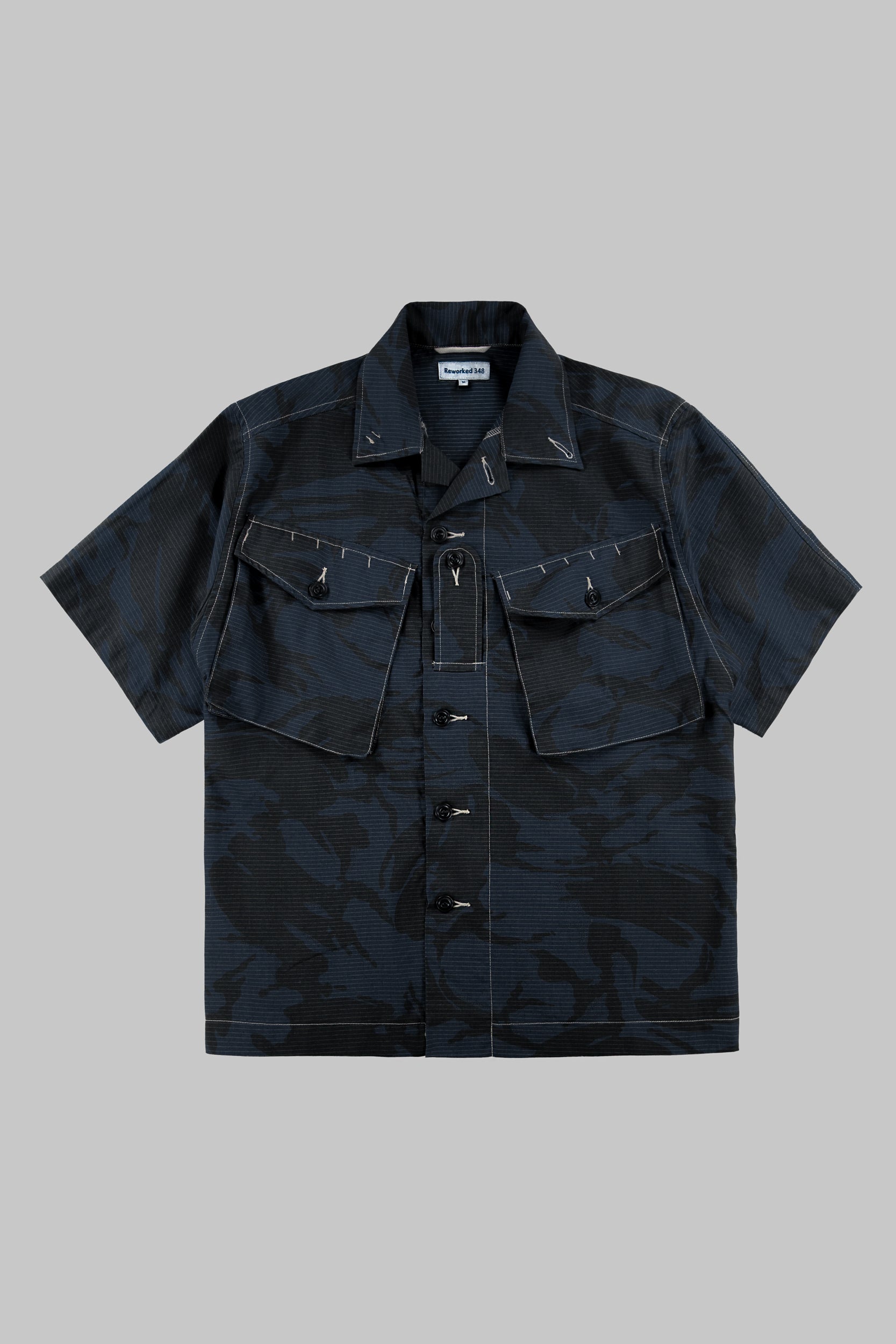 Short Sleeved Camo Shirt Blue Black