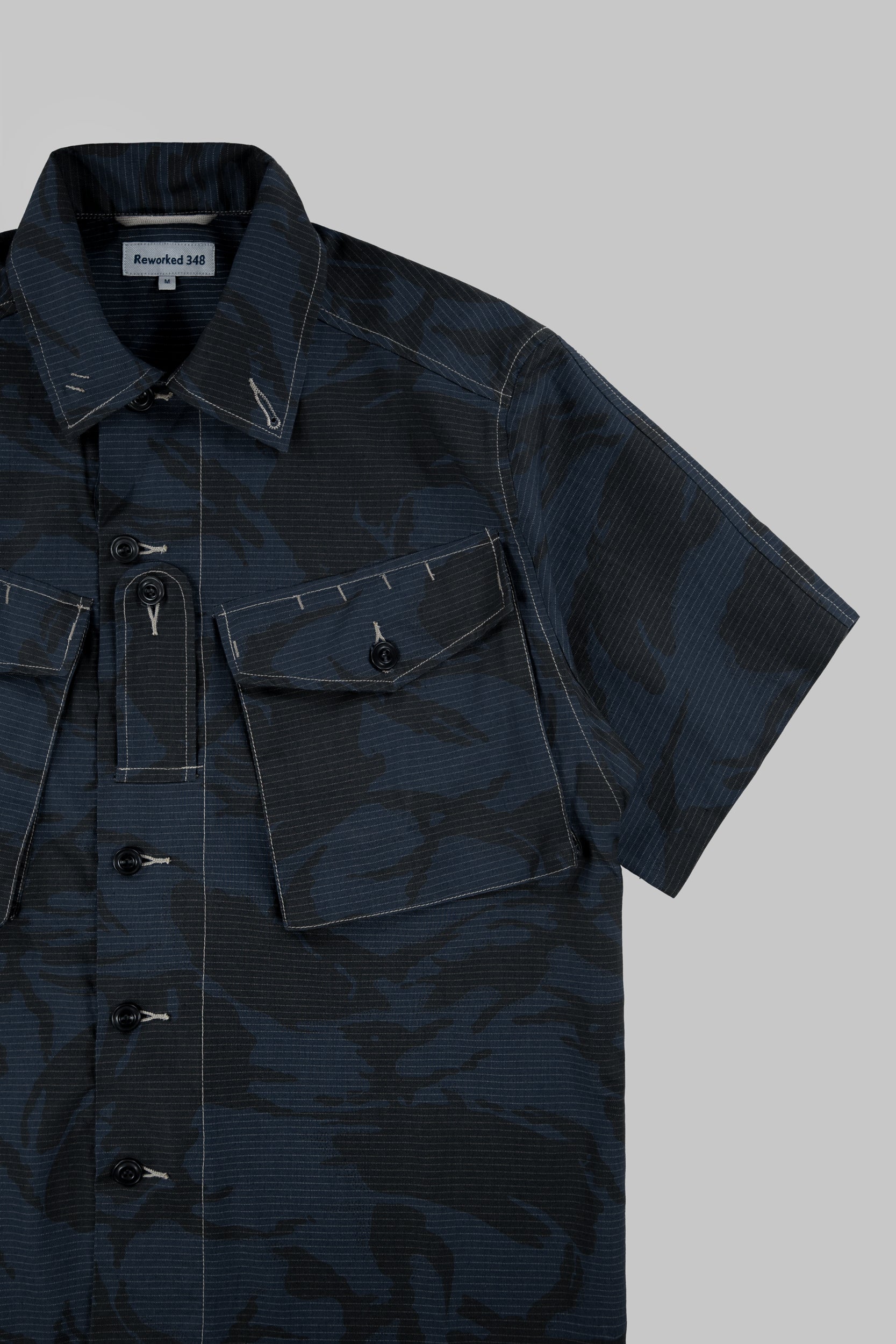 Short Sleeved Camo Shirt Blue Black