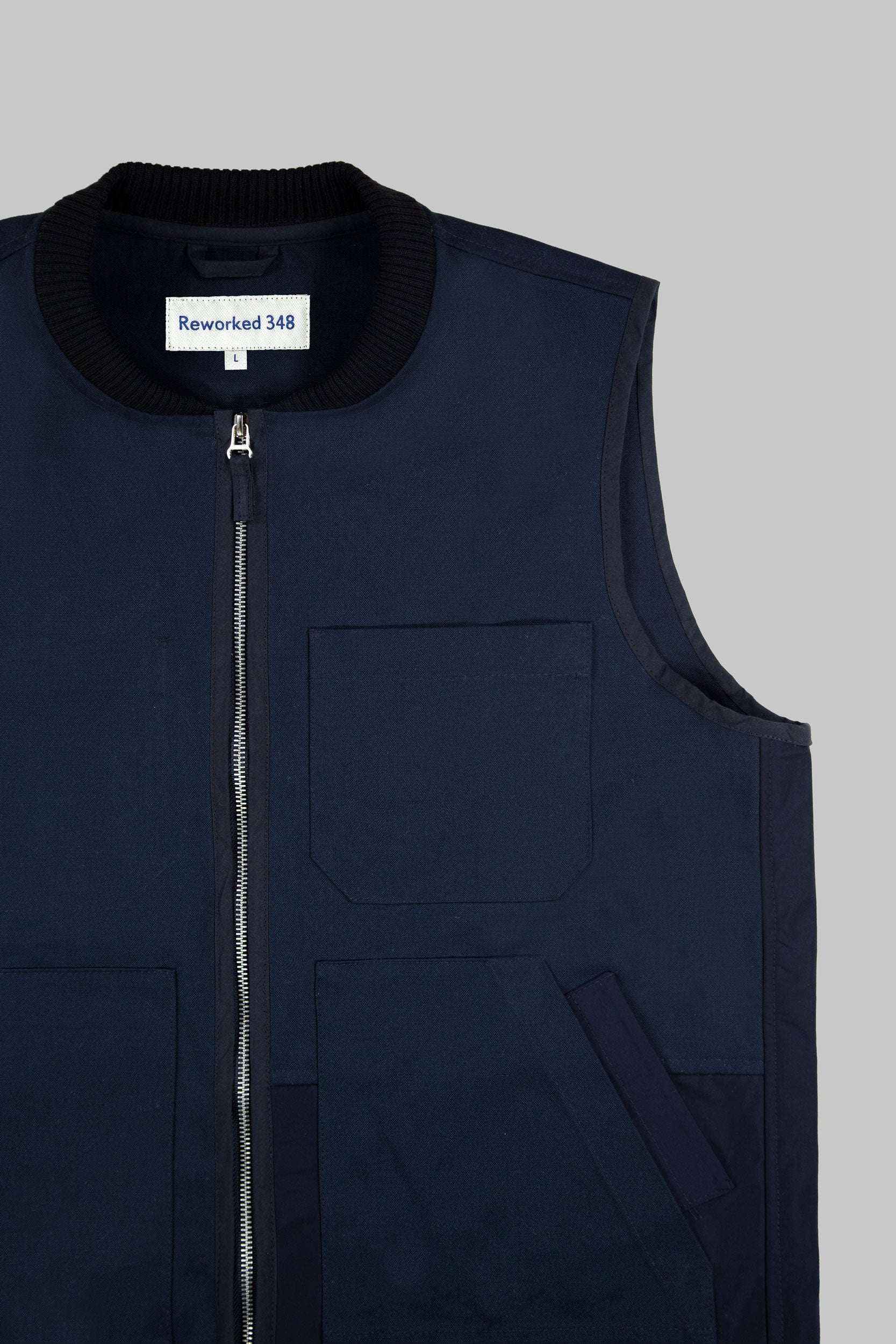 Cotton Canvas High Neck Works Vest Navy Blue
