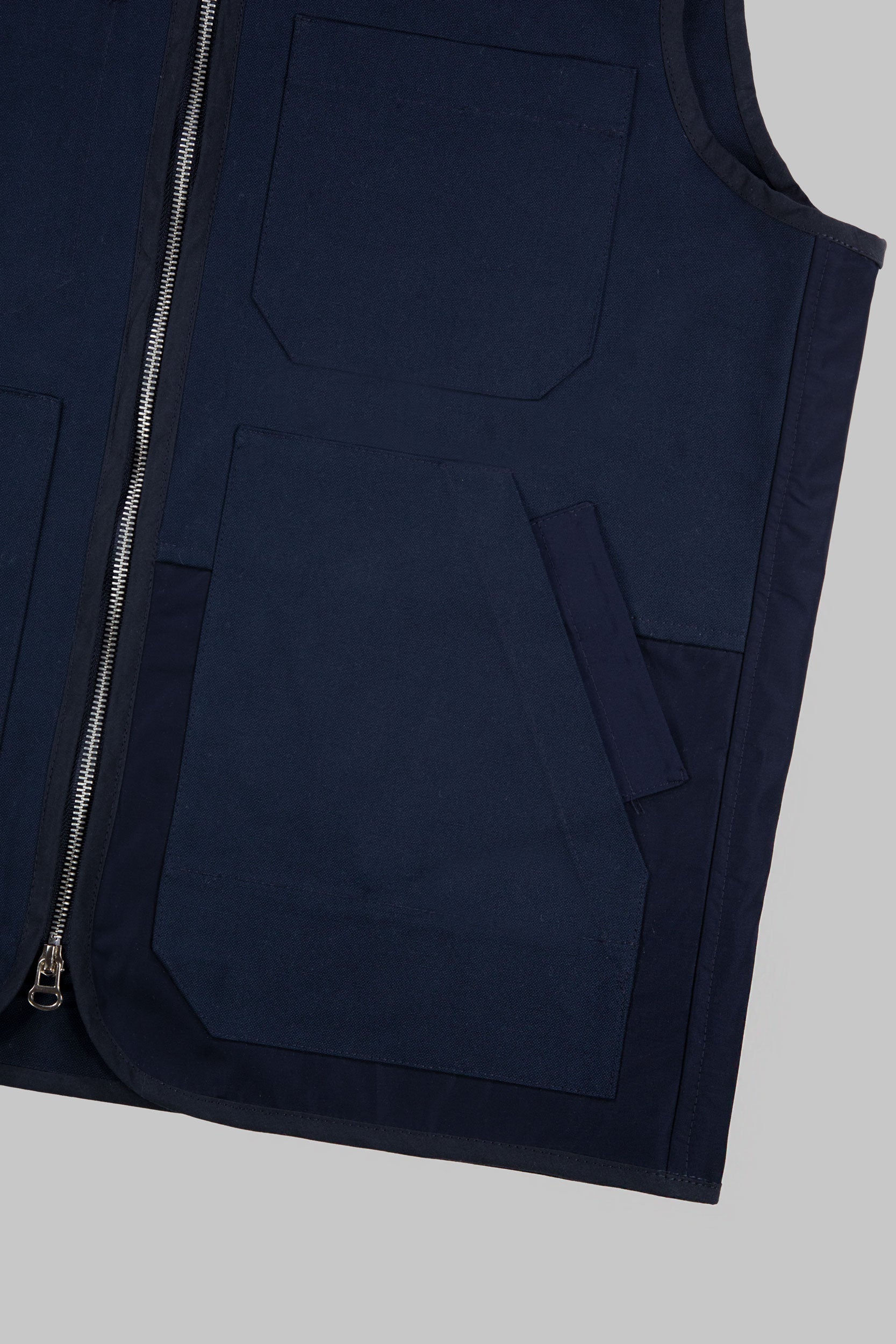 Cotton Canvas High Neck Works Vest Navy Blue