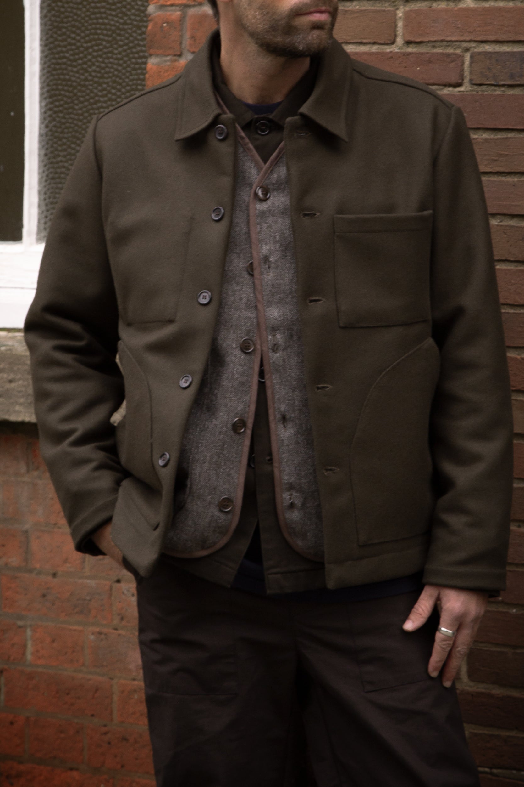 Works Wool Button Jacket Khaki