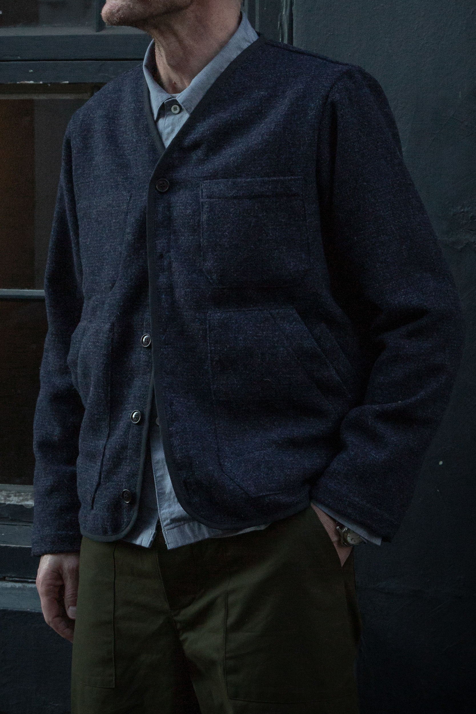 CRD Wool Button Jacket Navy Blue