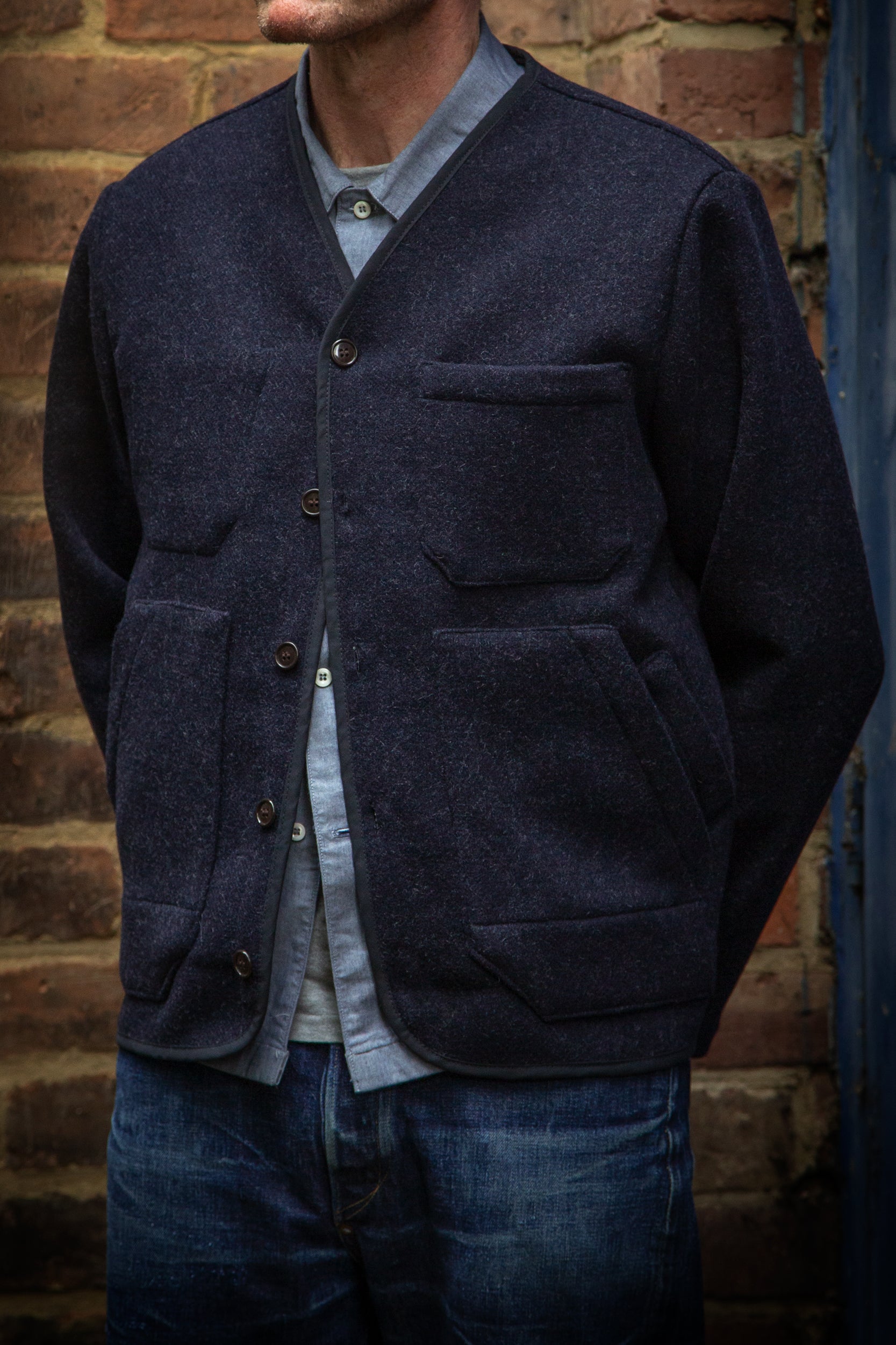 CRD Wool Button Jacket Dark Indigo