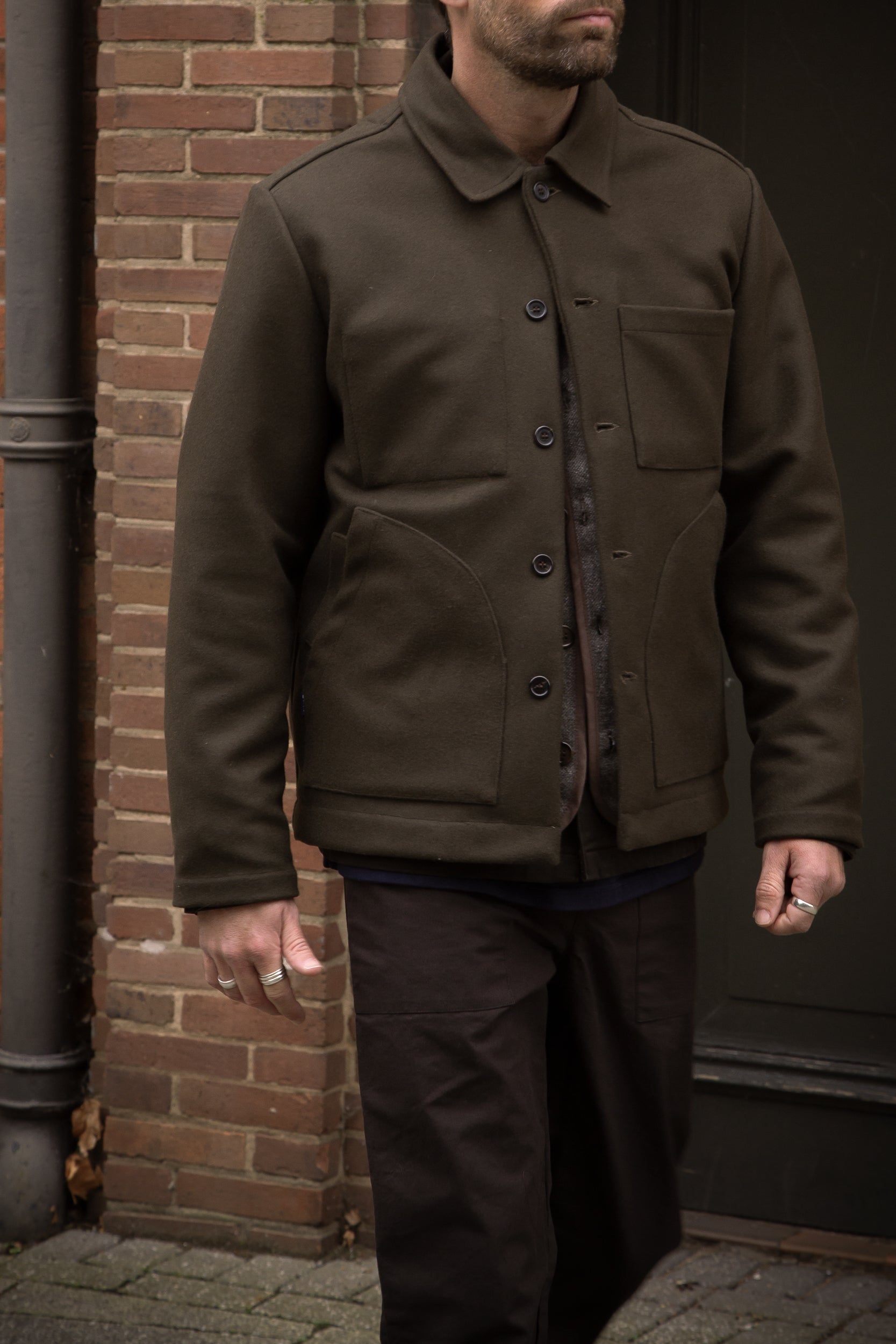 Works Wool Button Jacket Khaki