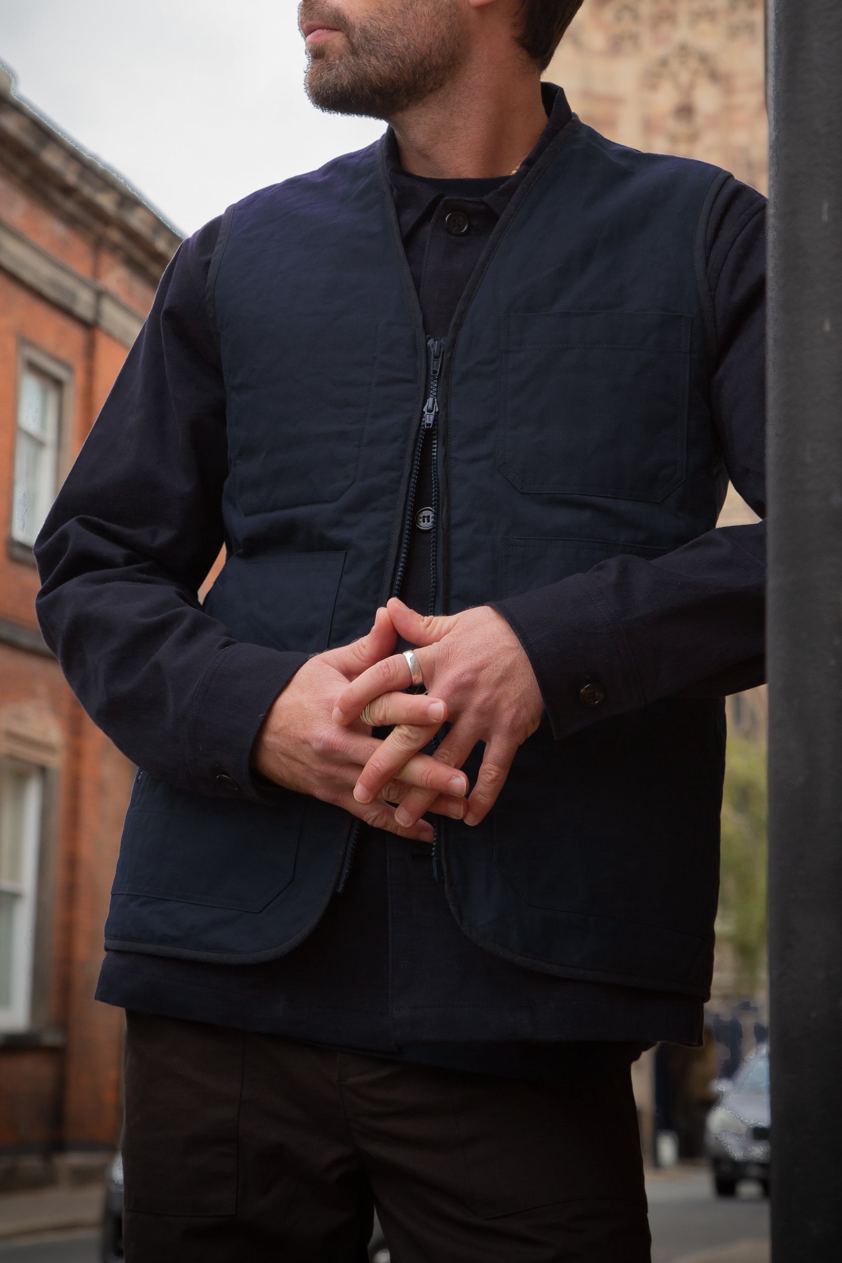 Kedleston Dry Wax Quilted V Vest Navy Blue