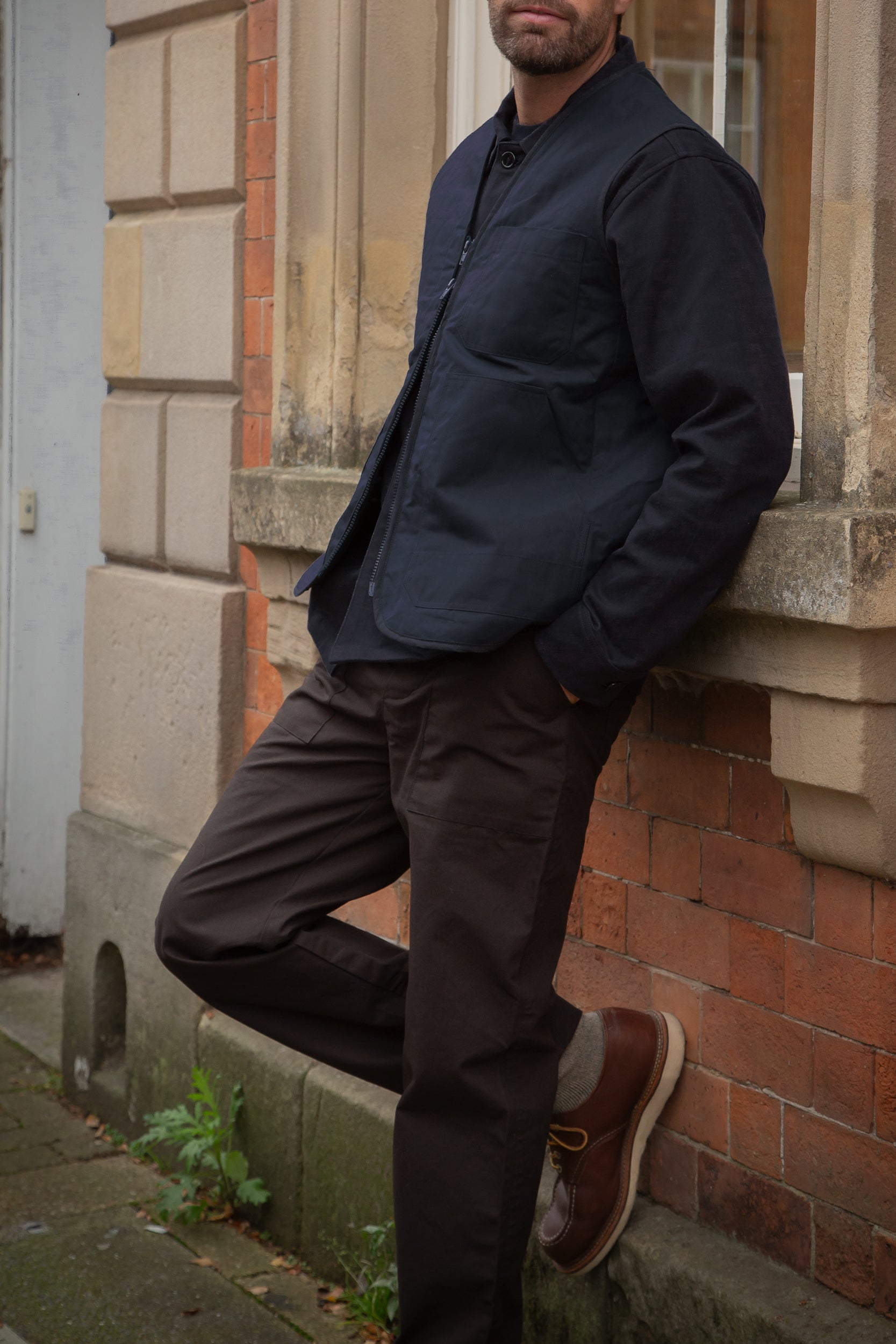 Kedleston Dry Wax Quilted V Vest Navy Blue