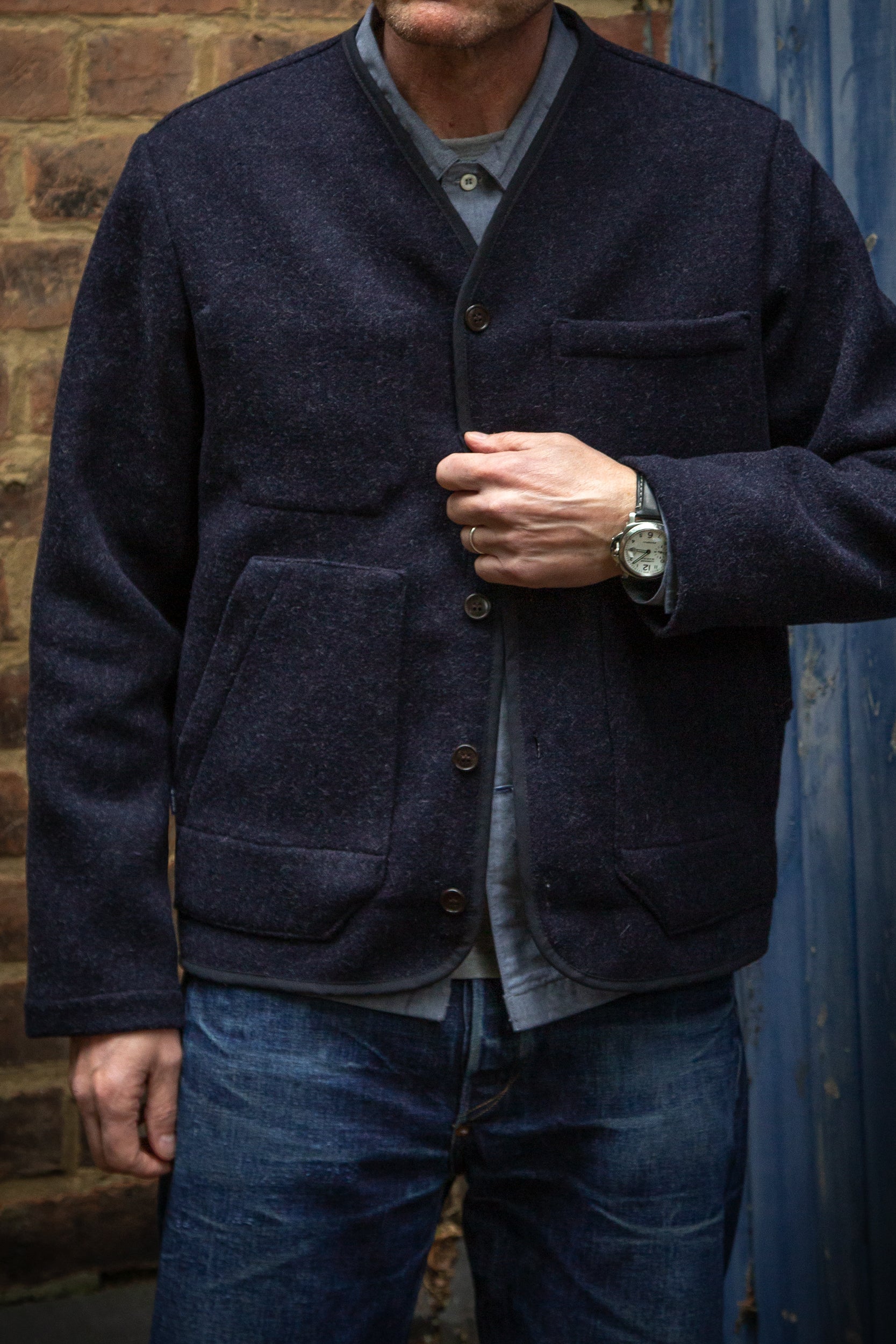 CRD Wool Button Jacket Dark Indigo