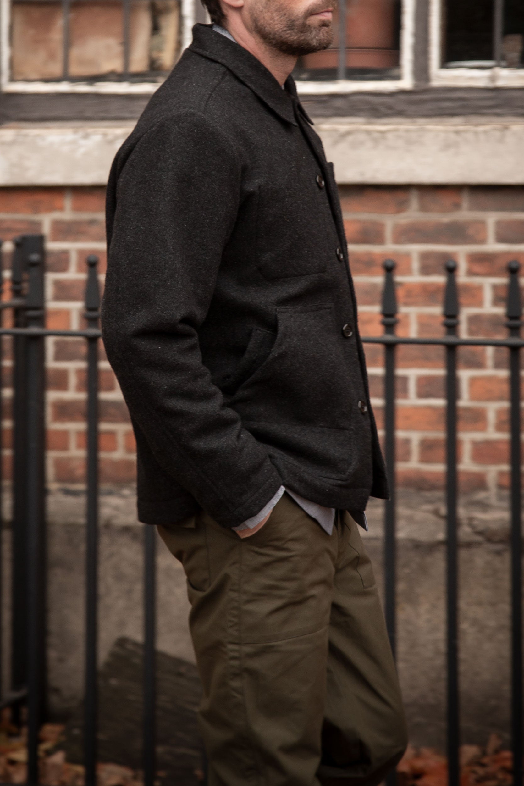 Works Wool Button Jacket Charcoal