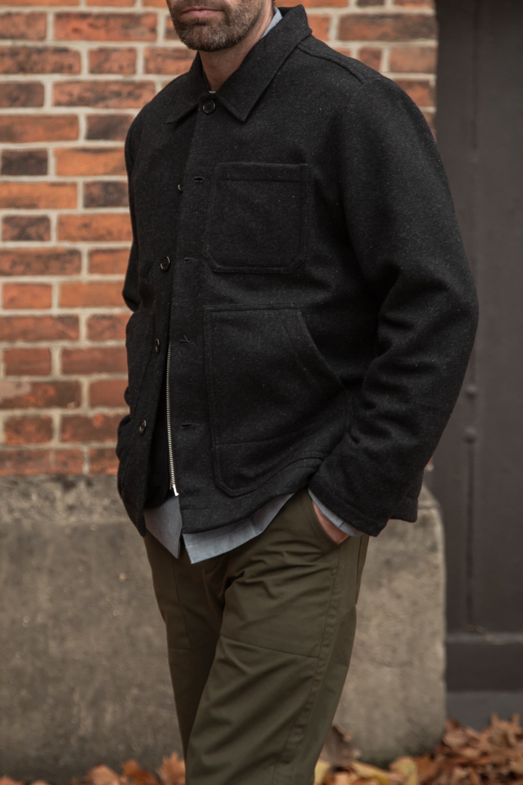 Works Wool Button Jacket Charcoal