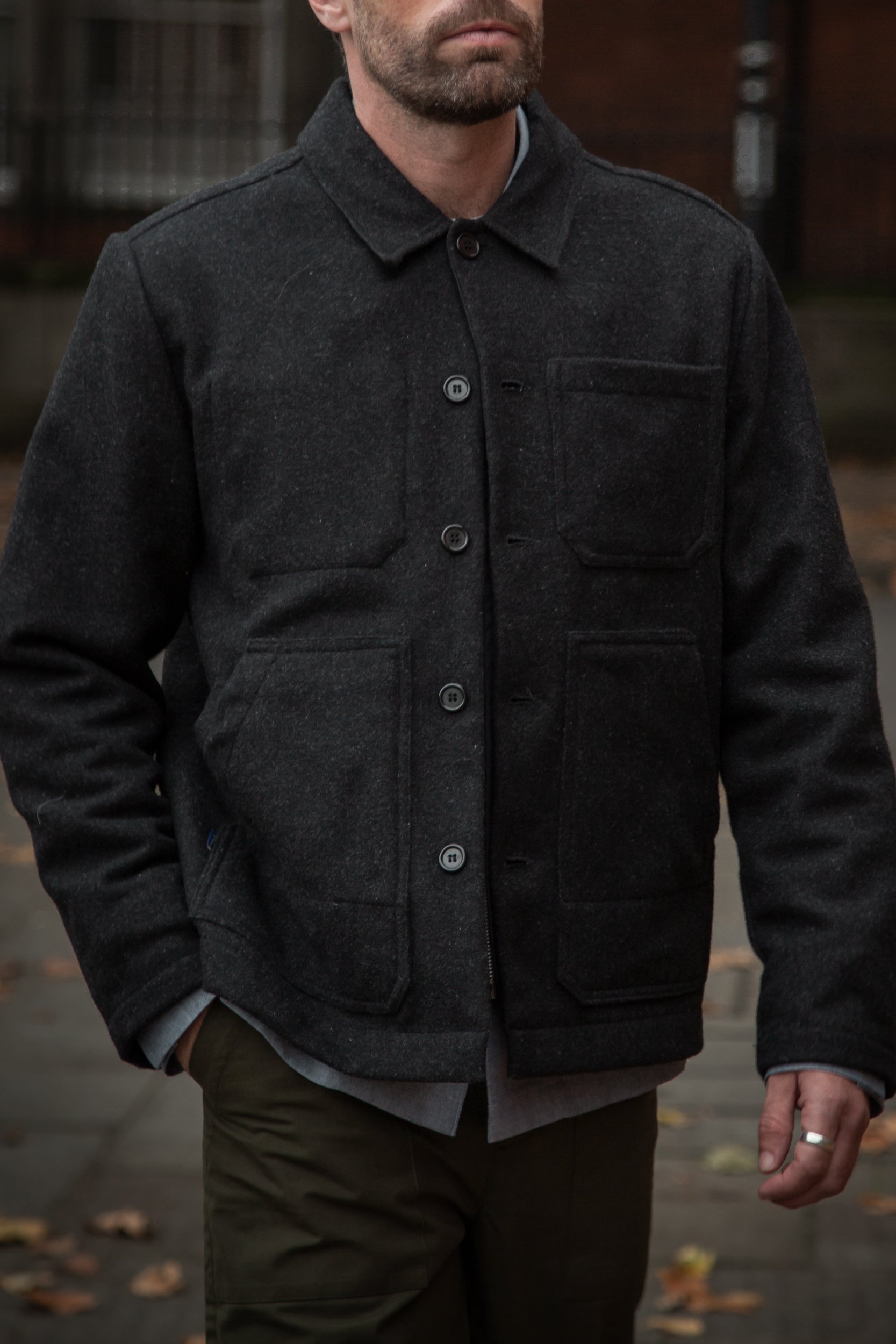 Works Wool Button Jacket Charcoal