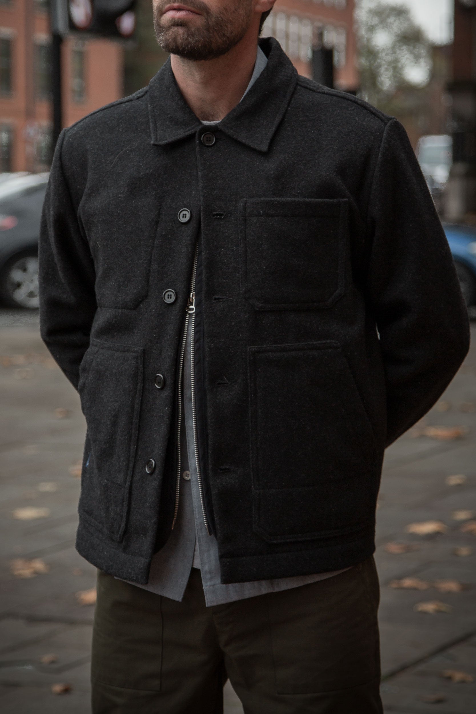 Works Wool Button Jacket Charcoal