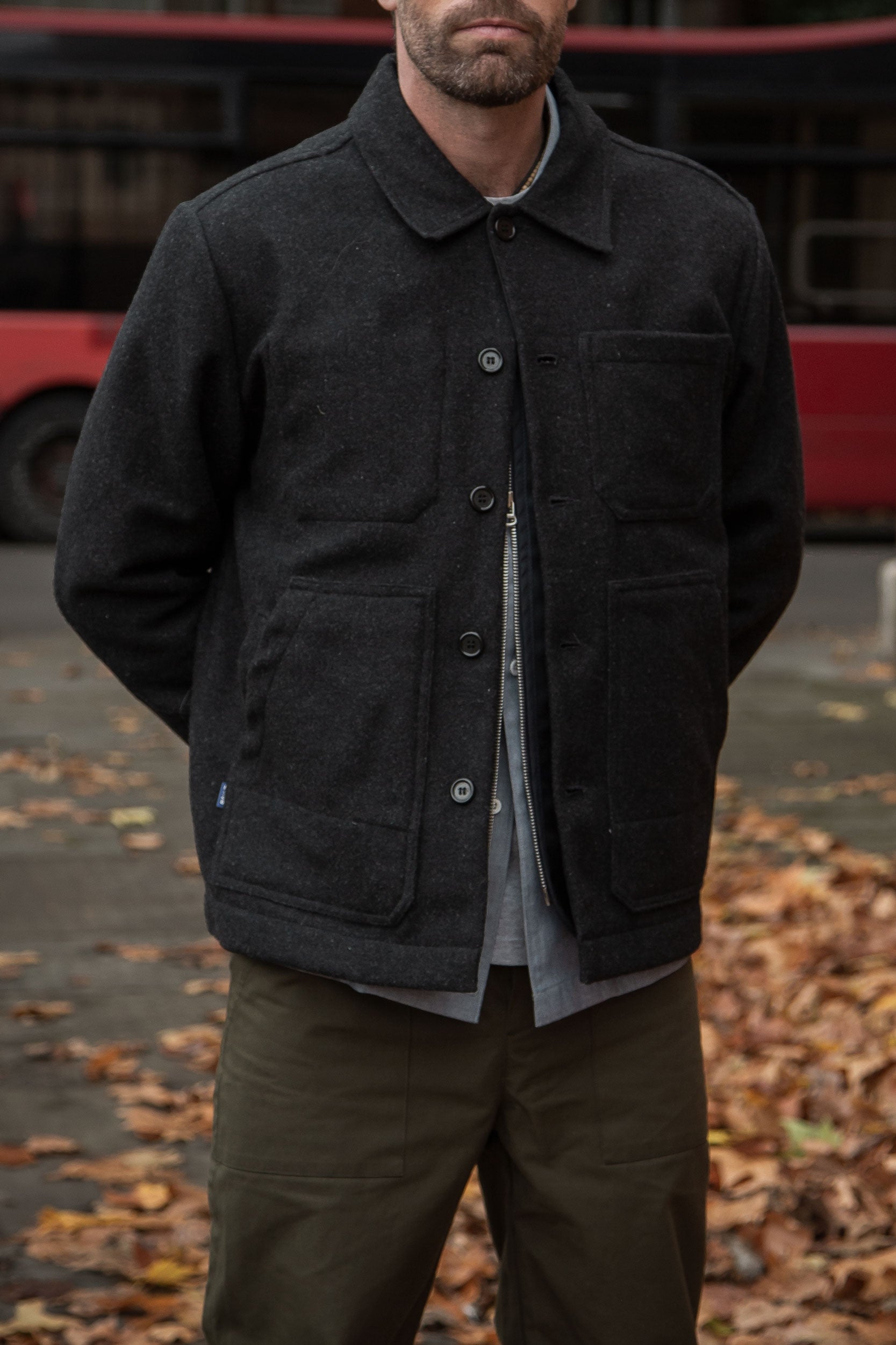 Works Wool Button Jacket Charcoal