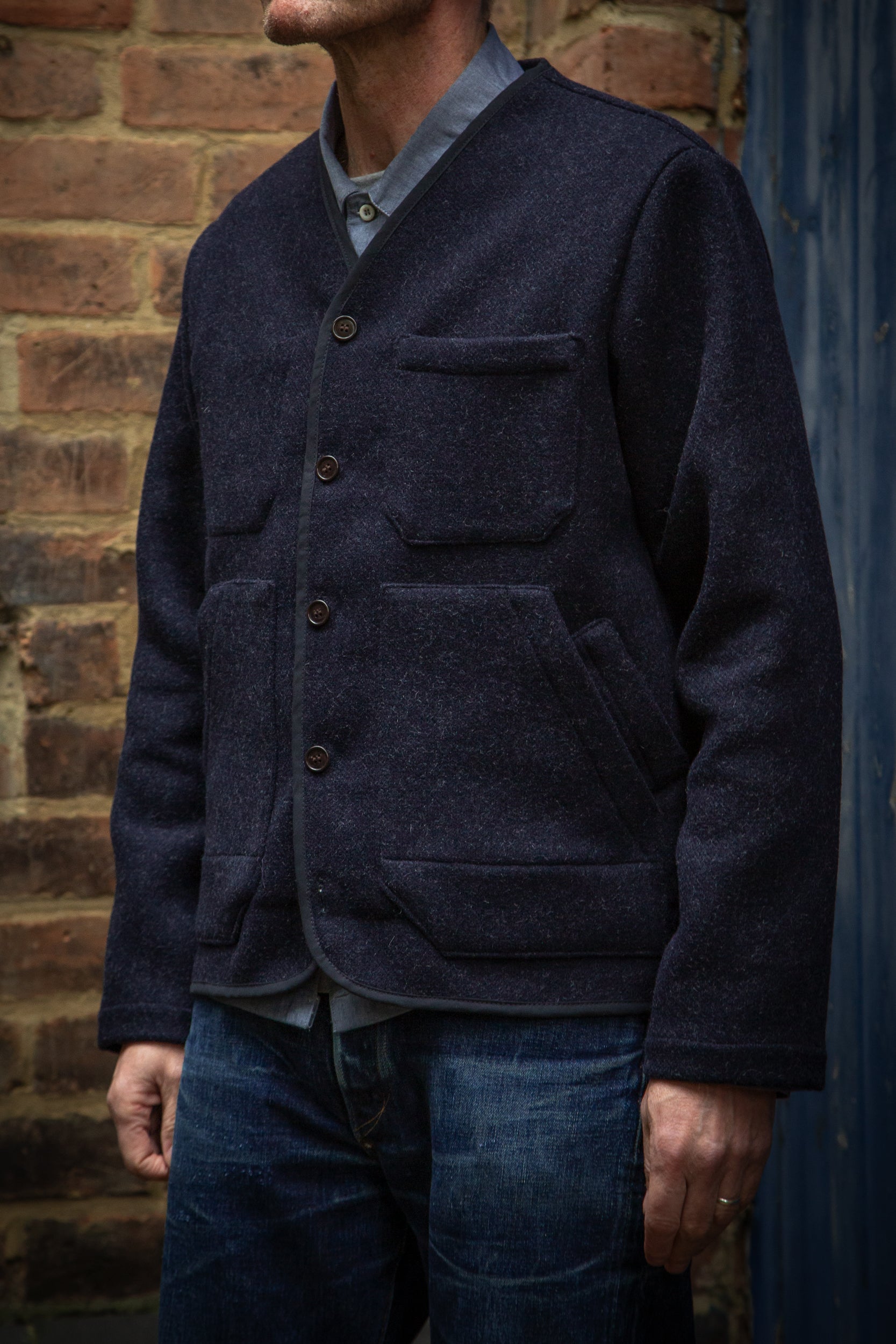 CRD Wool Button Jacket Dark Indigo