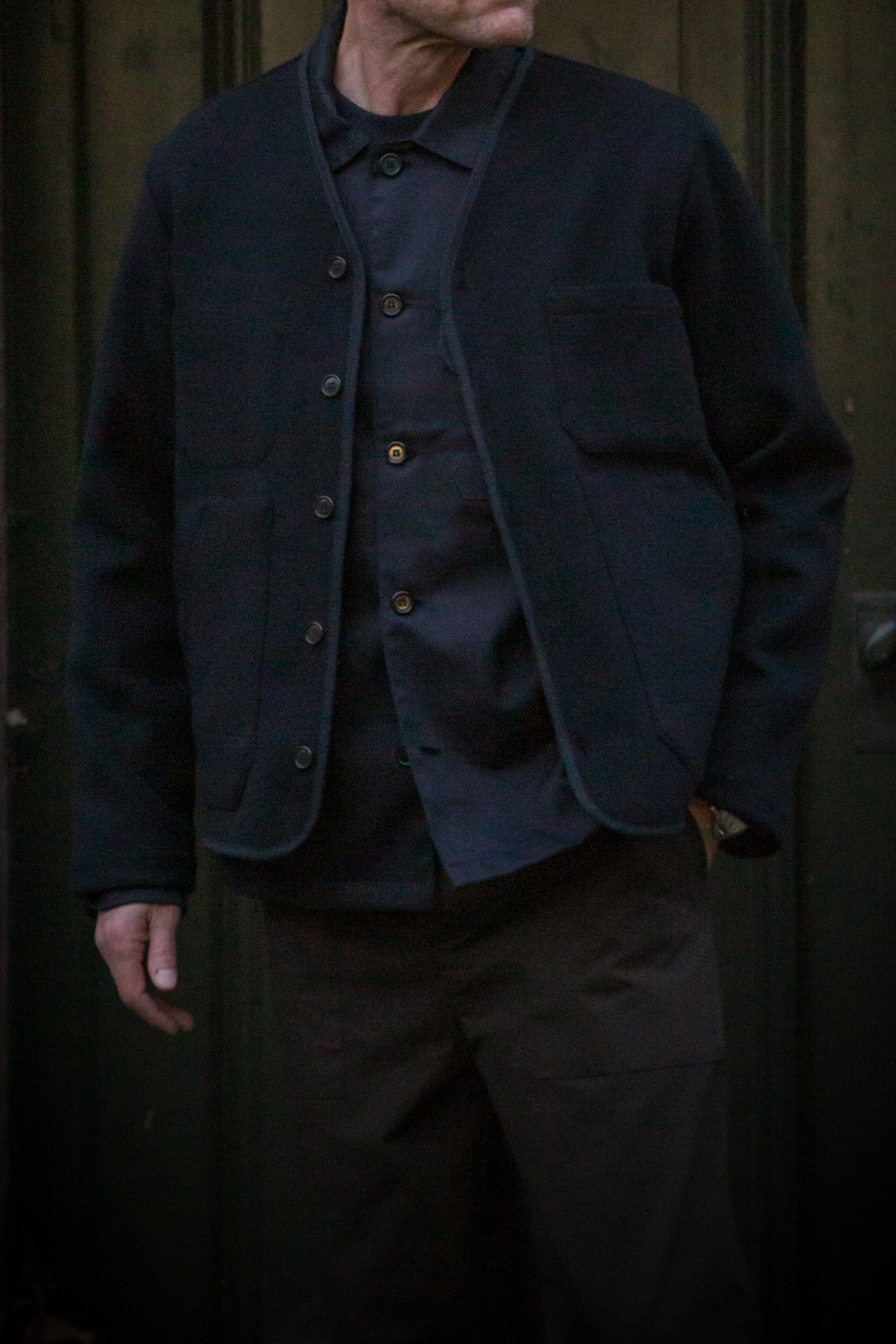 CRD Wool Button Jacket Darkest Navy Blue