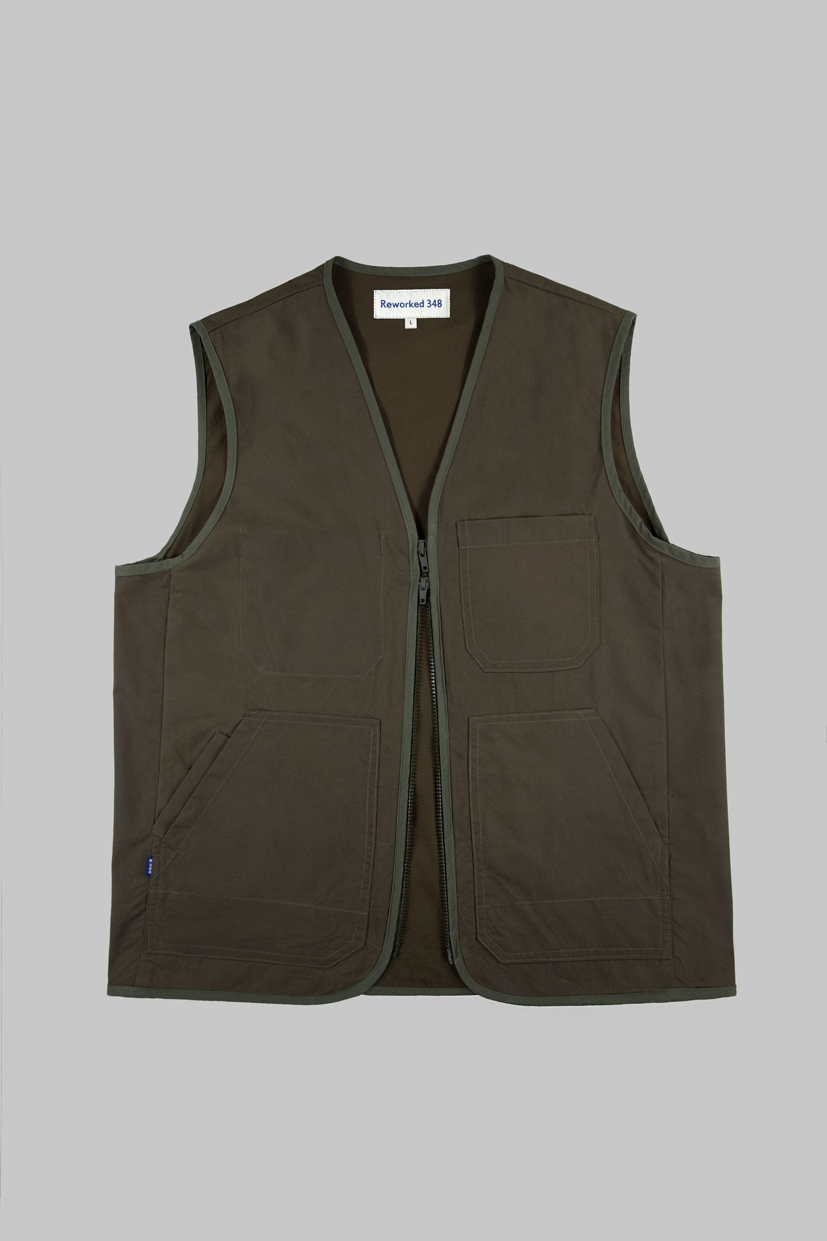 Micro Canvas Dry Wax V Vest Khaki