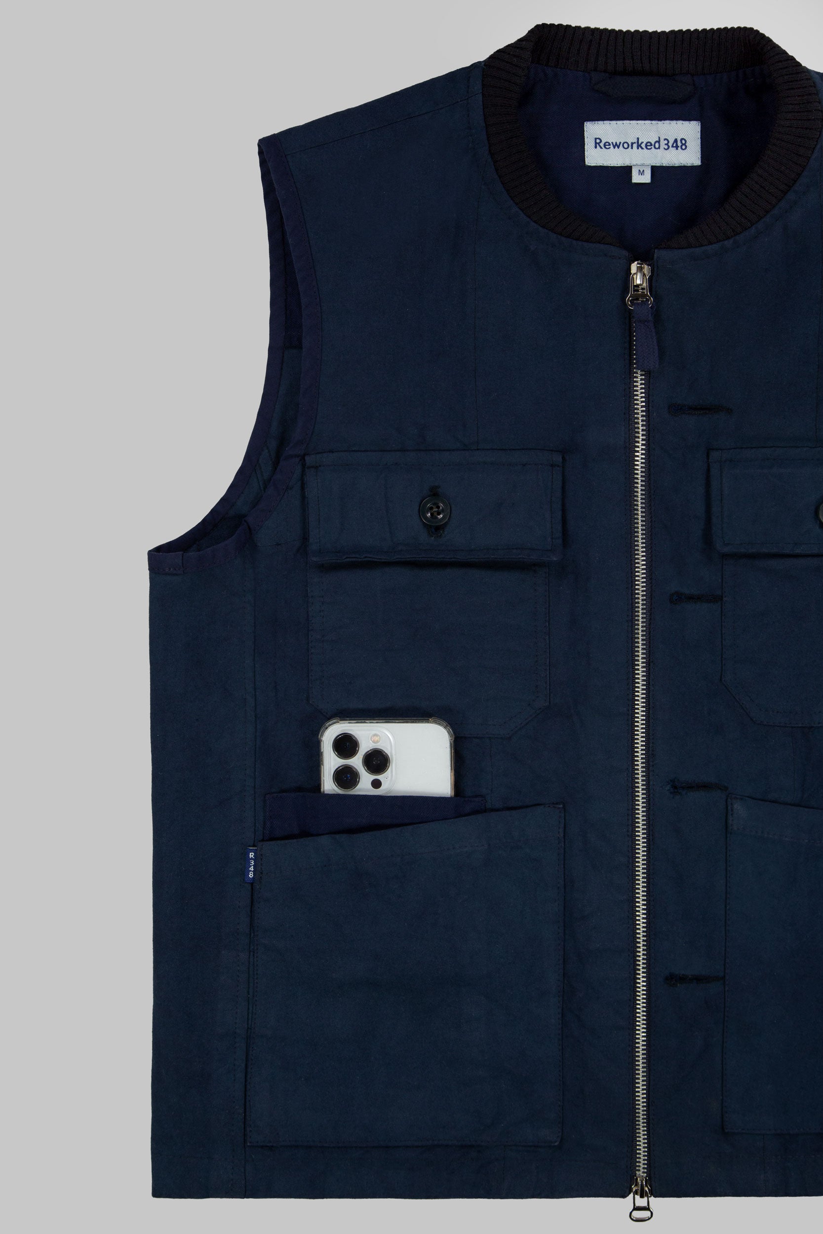 Scandi Herringbone Panel Vest Blue Black