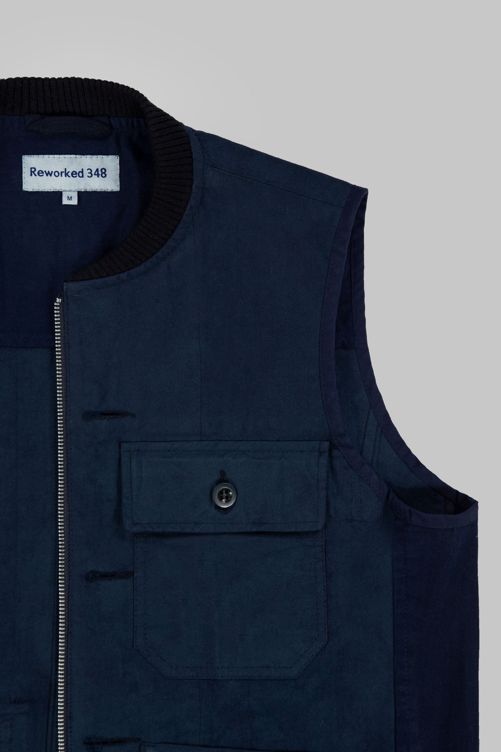 Scandi Herringbone Panel Vest Blue Black