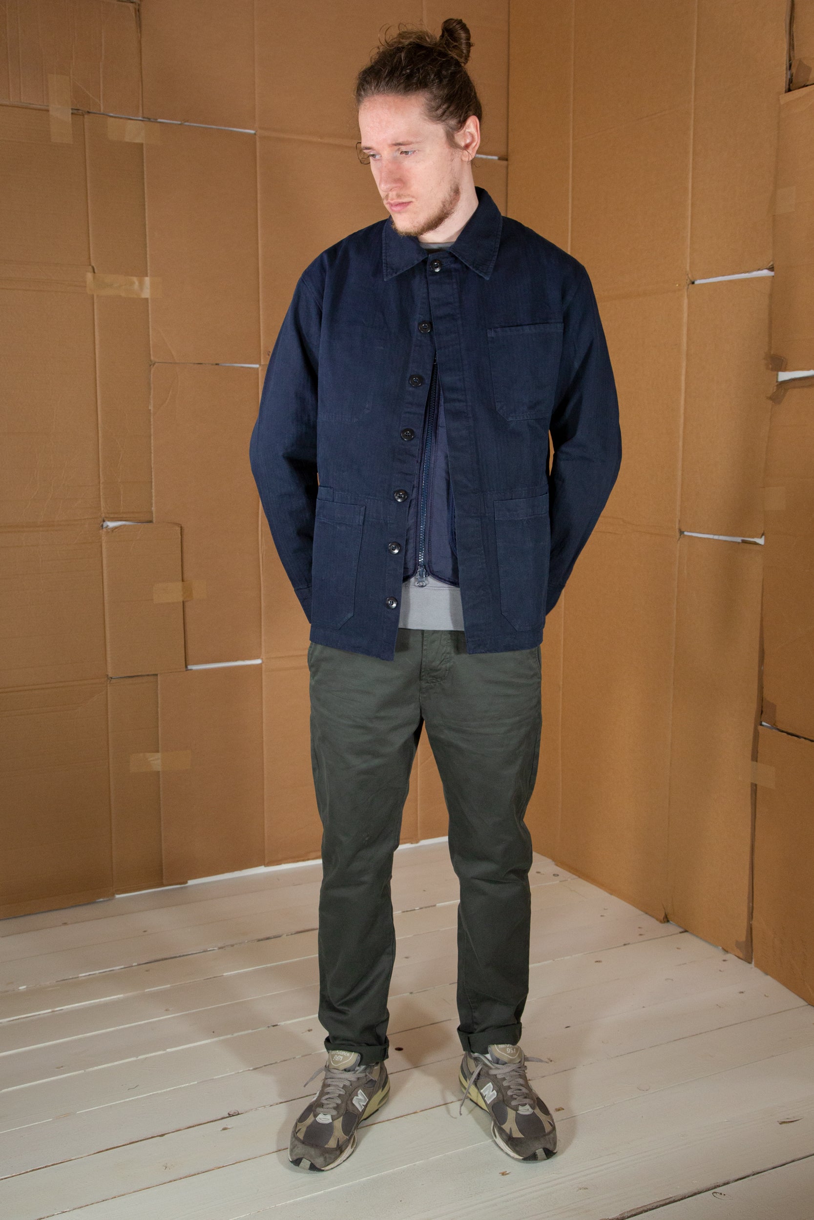 Herringbone Coverall Jacket Blue Black