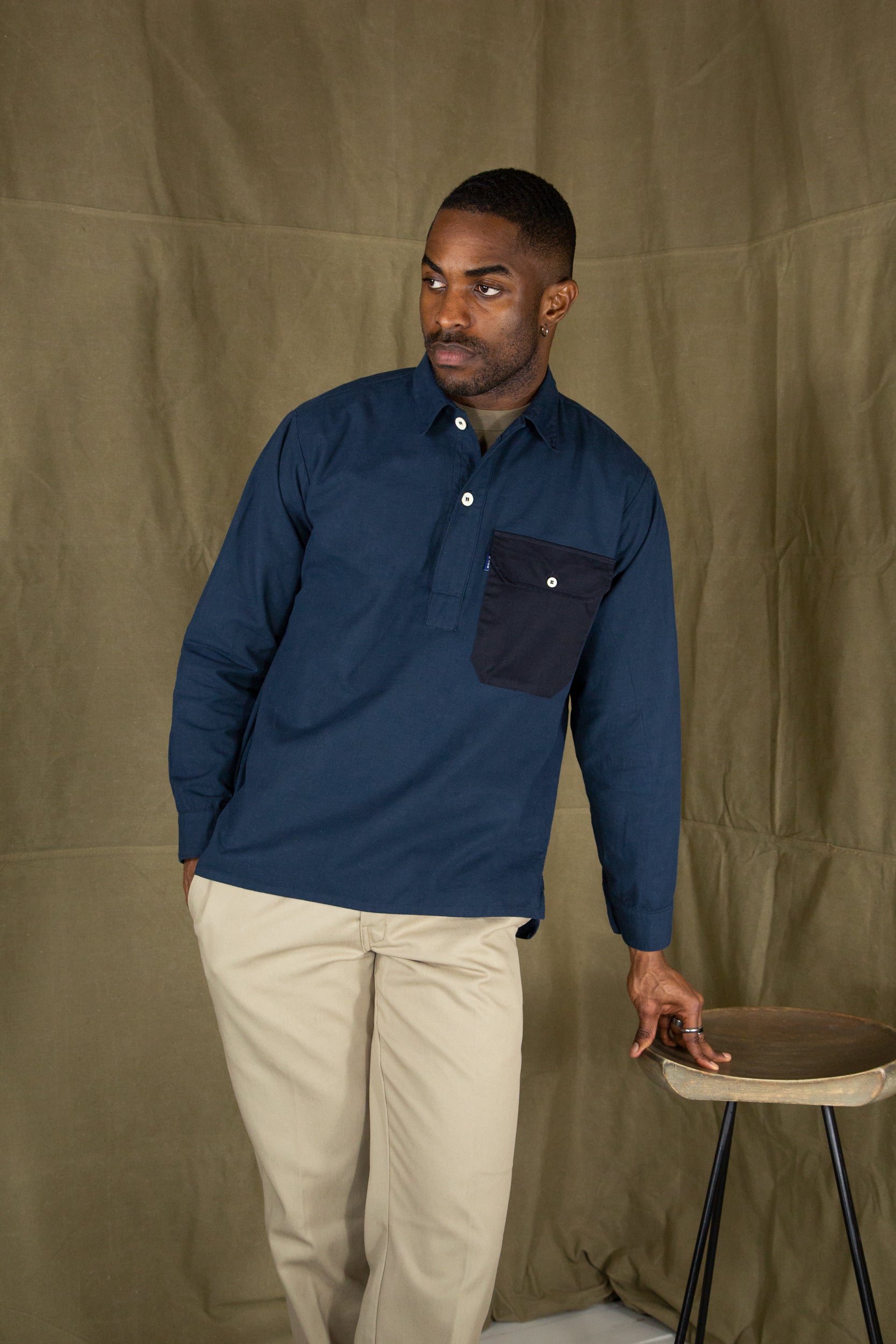 Contrast Pocket Dorma Shirt Dark Blue