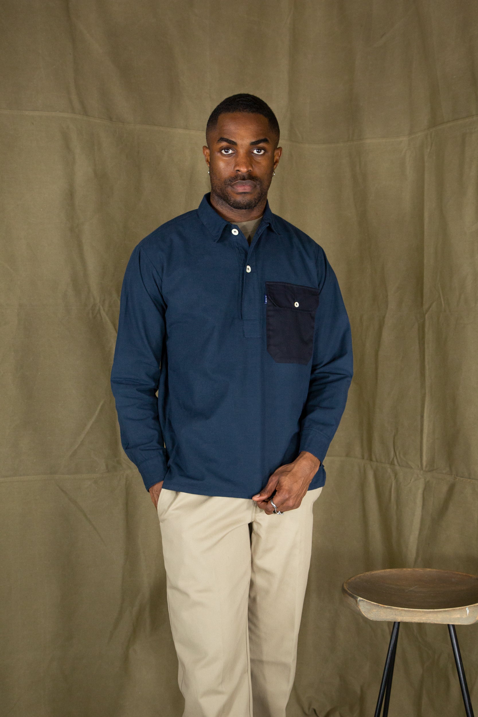 Contrast Pocket Dorma Shirt Dark Blue
